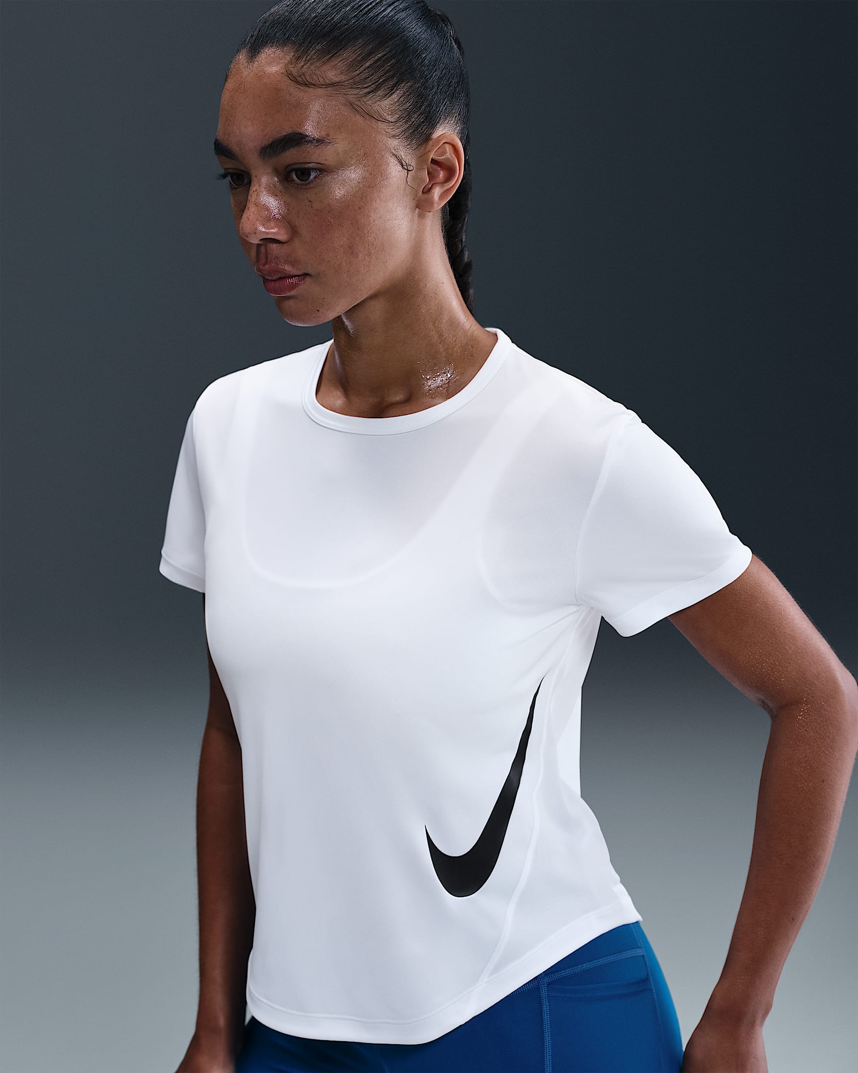 Nike Tempo Swoosh Run Women's Dri-FIT Short-Sleeve Running Top - White/Black