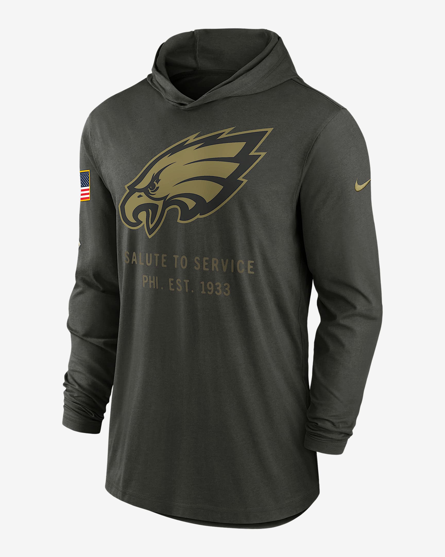 Philadelphia Eagles Salute to Service Sideline Men’s Nike Dri-FIT NFL Long-Sleeve Hooded Top - Sequoia