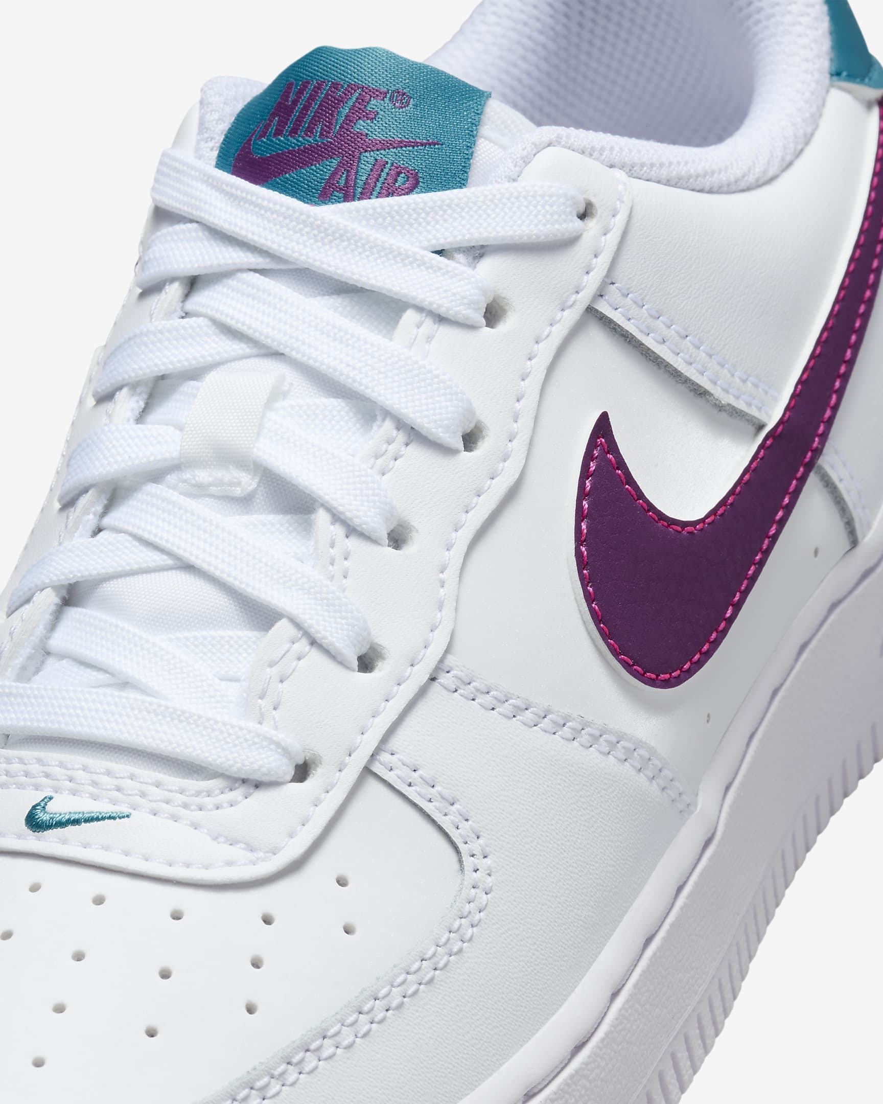 Tenis para niños grandes Nike Air Force 1 - Blanco/Hiperrosa/Aguamarina/Violeta viotech