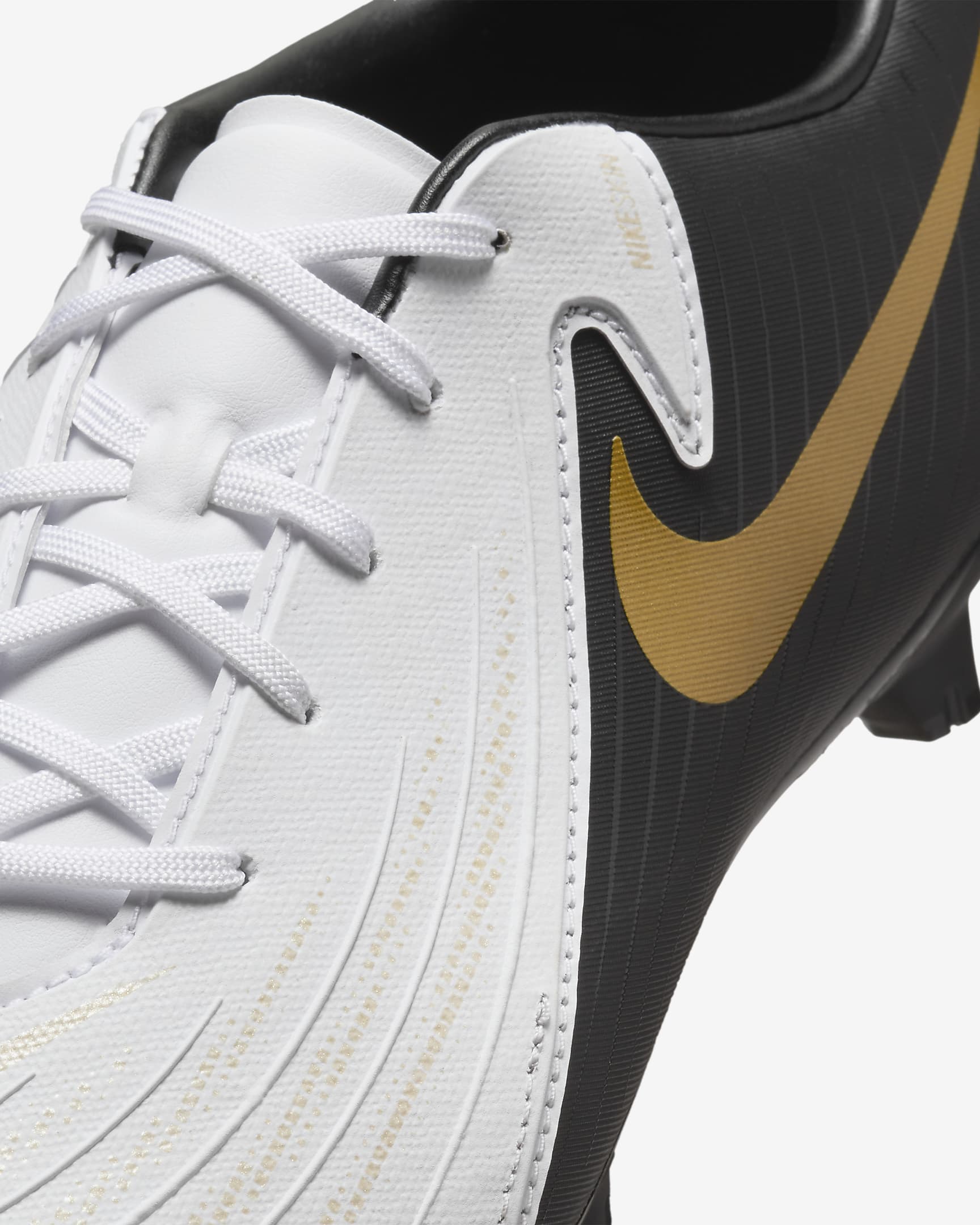 Nike Phantom GX 2 Academy HG Low-Top Soccer Cleats - White/Metallic Gold Coin/Black