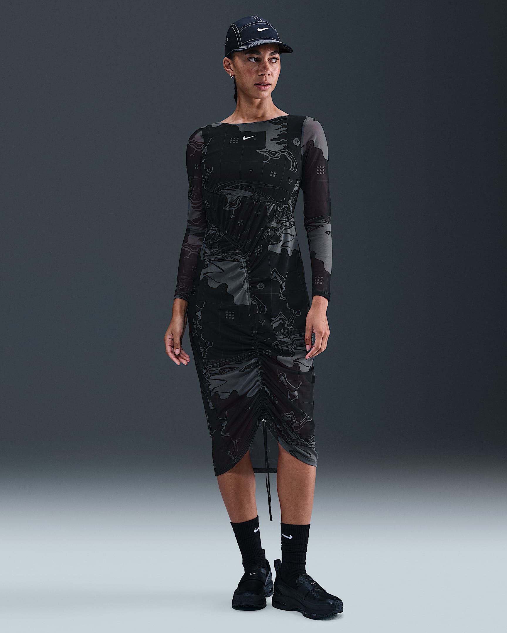 Vestido midi de malla para mujer Serena Williams Design Crew - Gris humo/Negro/Espuma menta