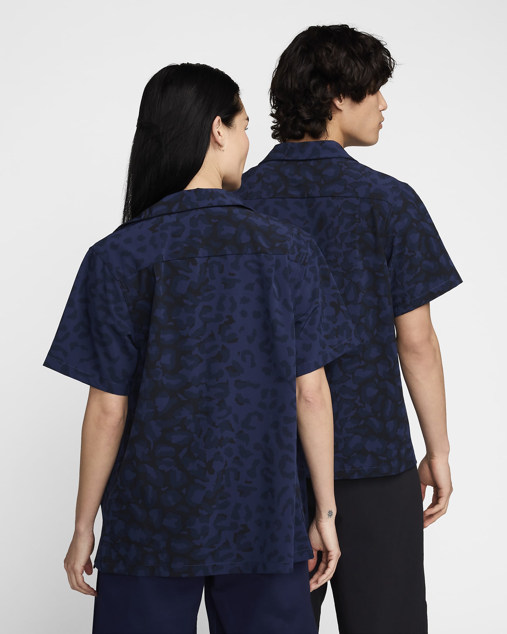 Nike SB Print Bowler Short-Sleeve Button-Down Skate Top - Midnight Navy