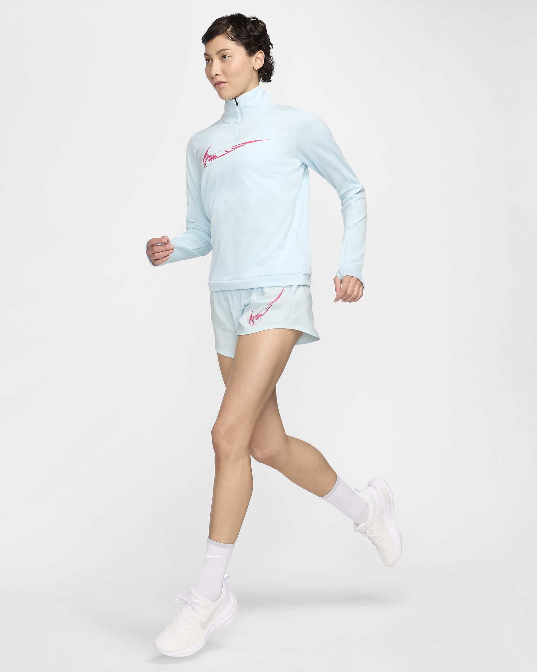 Nike Swoosh Dri-FIT-Midlayer-Laufoberteil mit Viertelreißverschluss (Damen) - Glacier Blue/Aster Pink