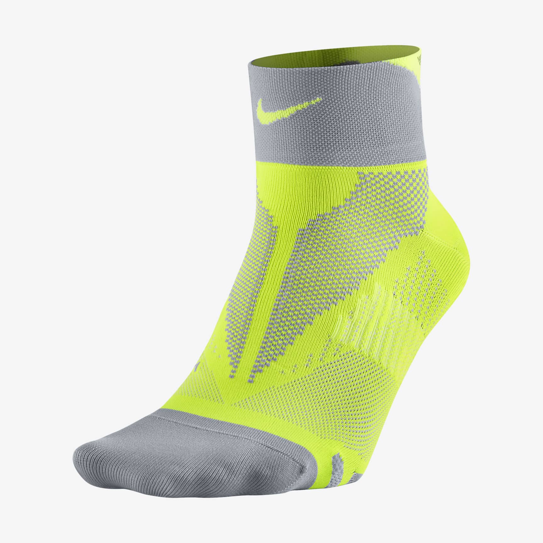 Nike Elite Lightweight Quarter Running Socks - Volt/Wolf Grey/Volt