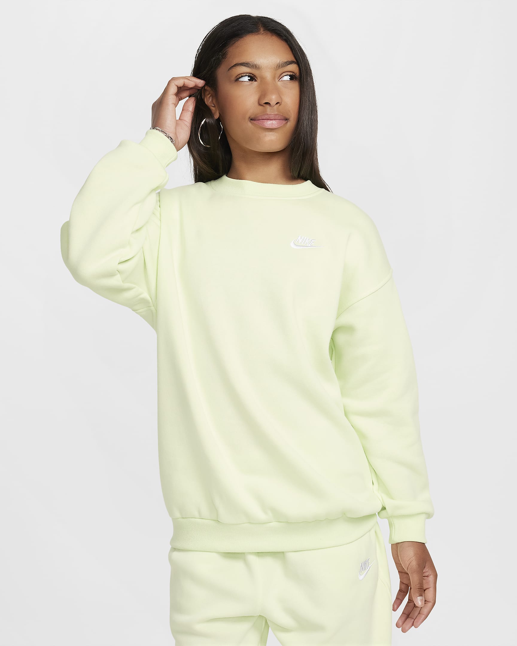 Nike Sportswear Club Fleece Big Kids' Oversized Sweatshirt - Lime Ice/White