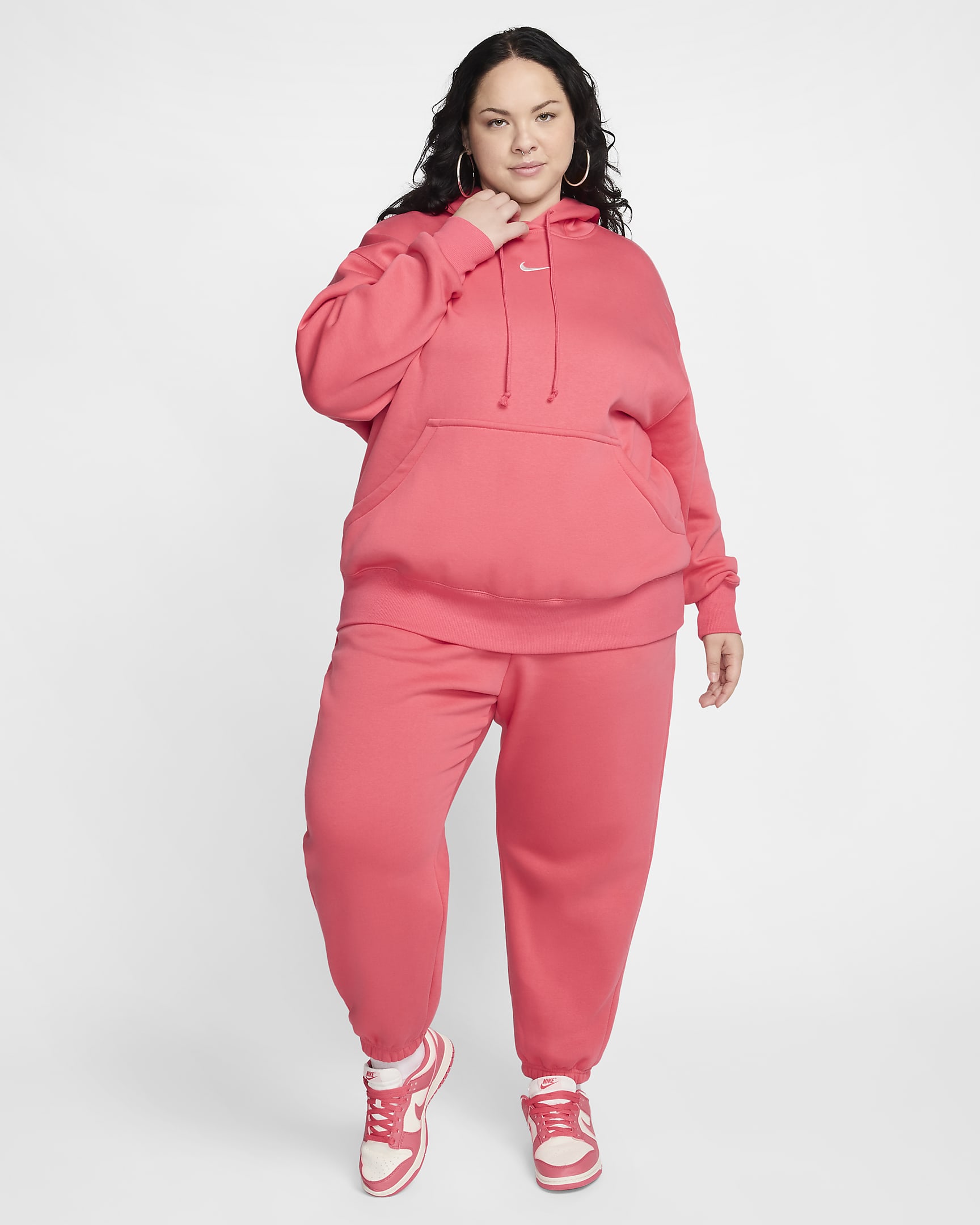 Damska bluza z kapturem o kroju oversize Nike Sportswear Phoenix Fleece (duże rozmiary) - Aster Pink/Sail