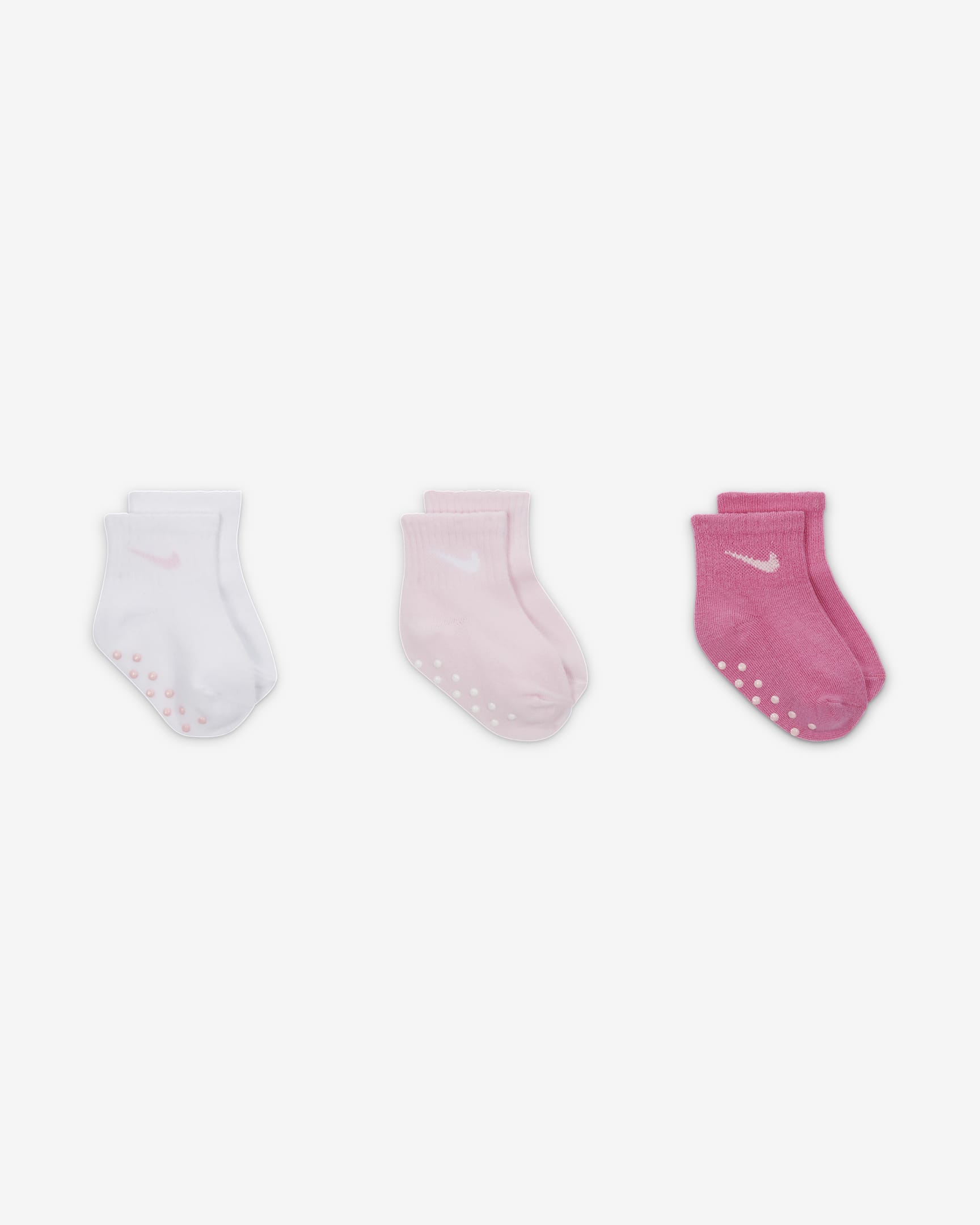 Calcetines hasta el tobillo para bebé Nike Gripper (3 pares) - Espuma rosa/Blanco