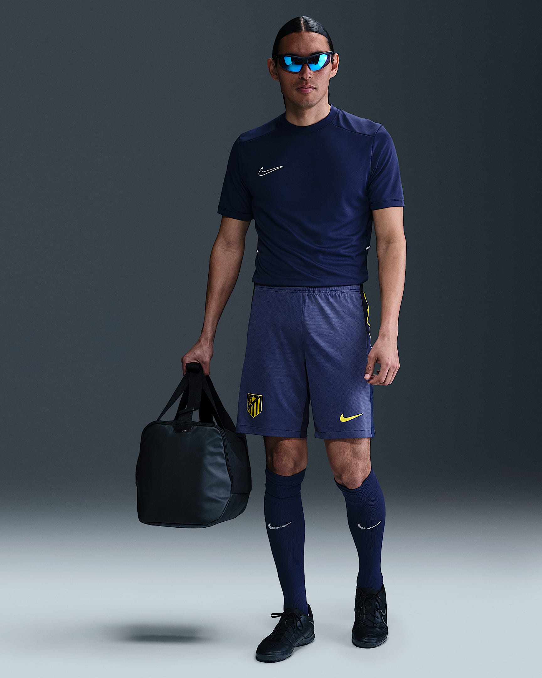 Atlético Madrid 2025/26 Stadium Away Men's Nike Dri-FIT Football Replica Shorts - Binary Blue/Dark Purple Dust/Vibrant Yellow