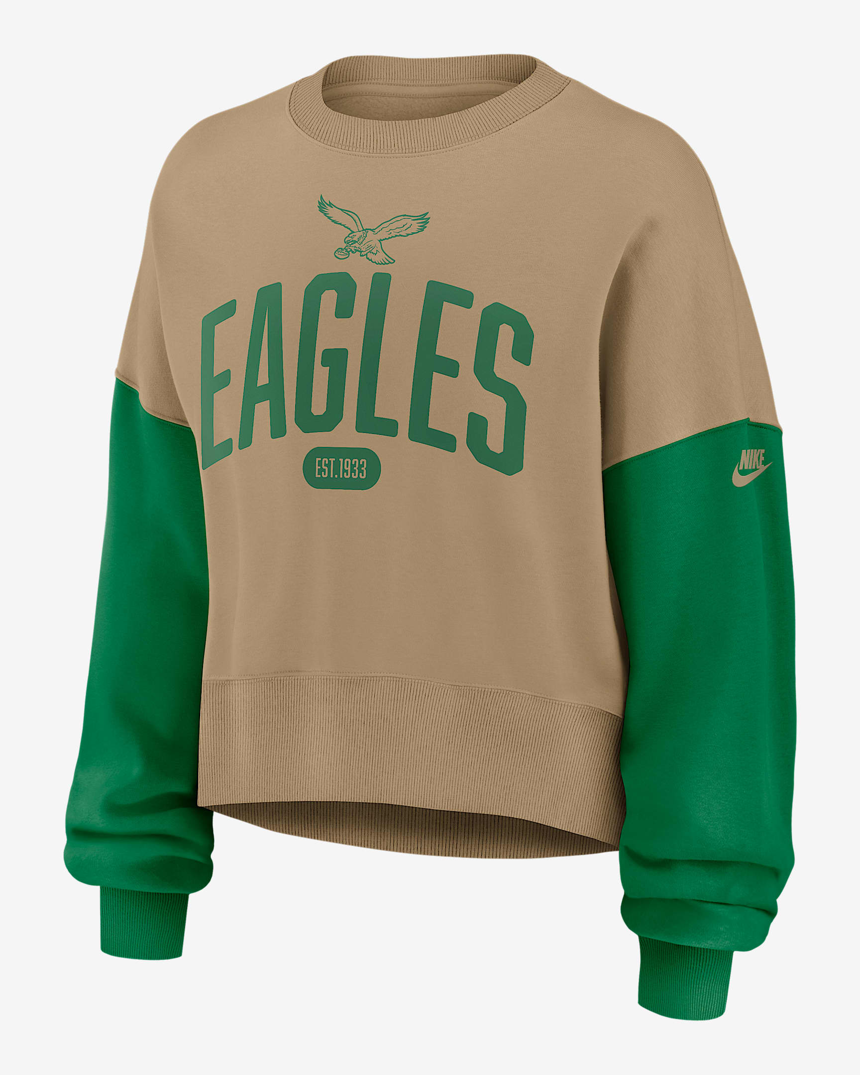 Sudadera de cuello redondo sin cierre Nike de la NFL para mujer Philadelphia Eagles Rewind Club - Tostado/Beige