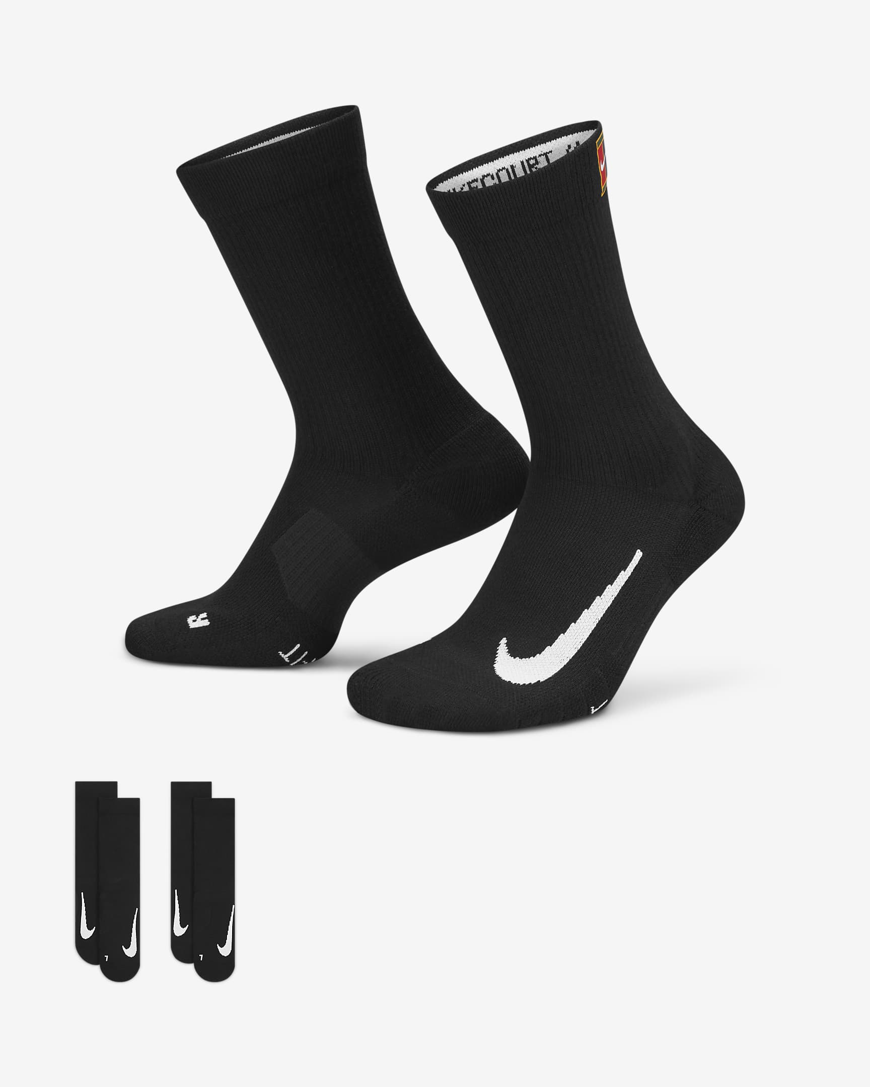 NikeCourt Multiplier Cushioned Tennis-Crew-Socken (2 Paar) - Schwarz/Schwarz