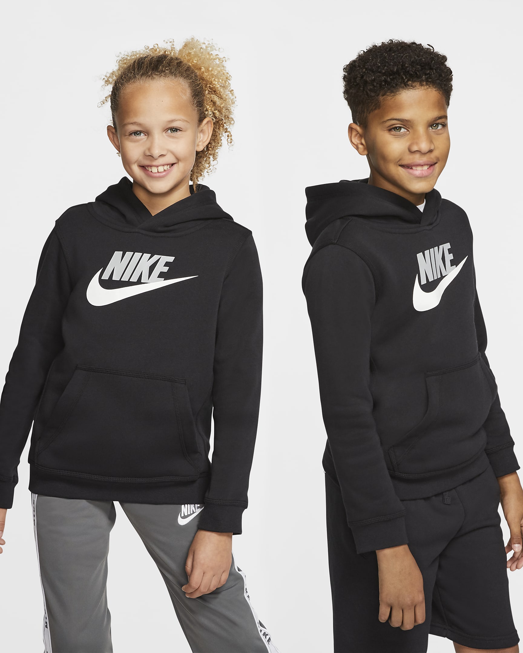 Nike Sportswear Club Fleece Big Kids’ Pullover Hoodie - Black/Light Smoke Grey