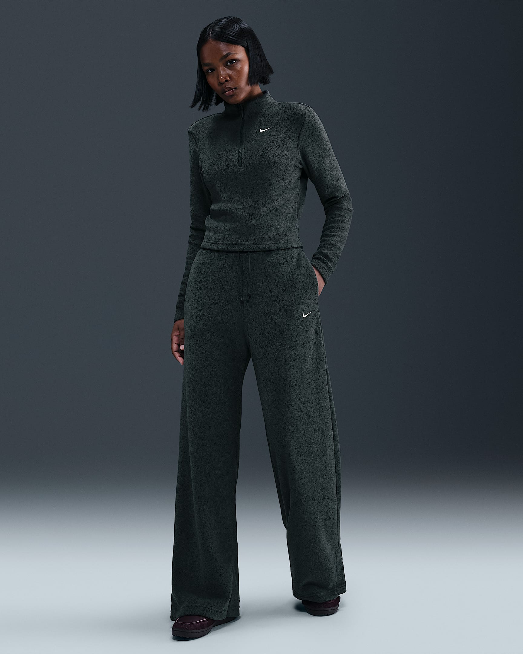 Nike Sportswear Phoenix Plush Women's High-Waisted Wide-Leg Cozy Fleece Pants - Seaweed/Sail