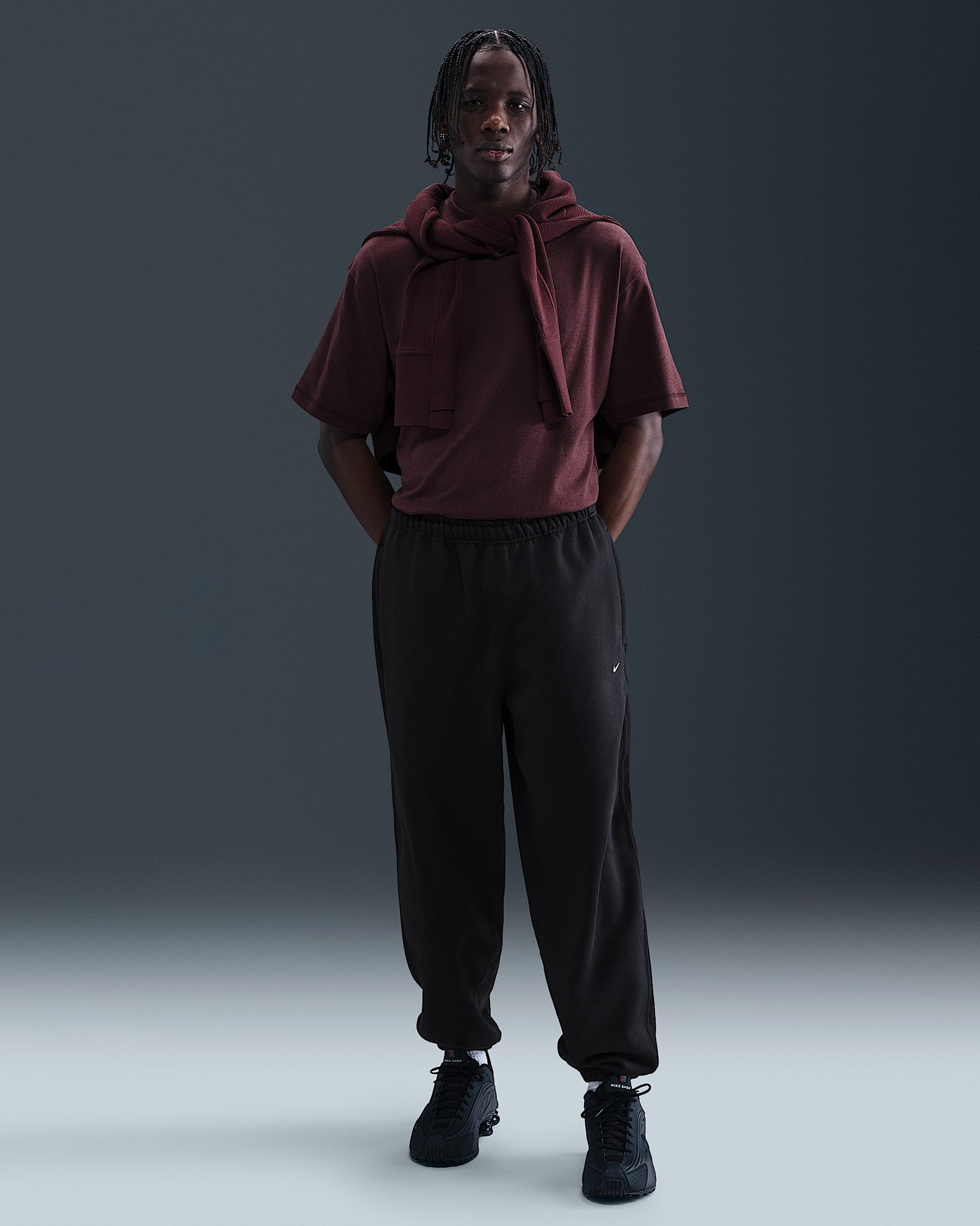 Nike Solo Swoosh Men's Cuffed Fleece Trousers - Black/Black/White