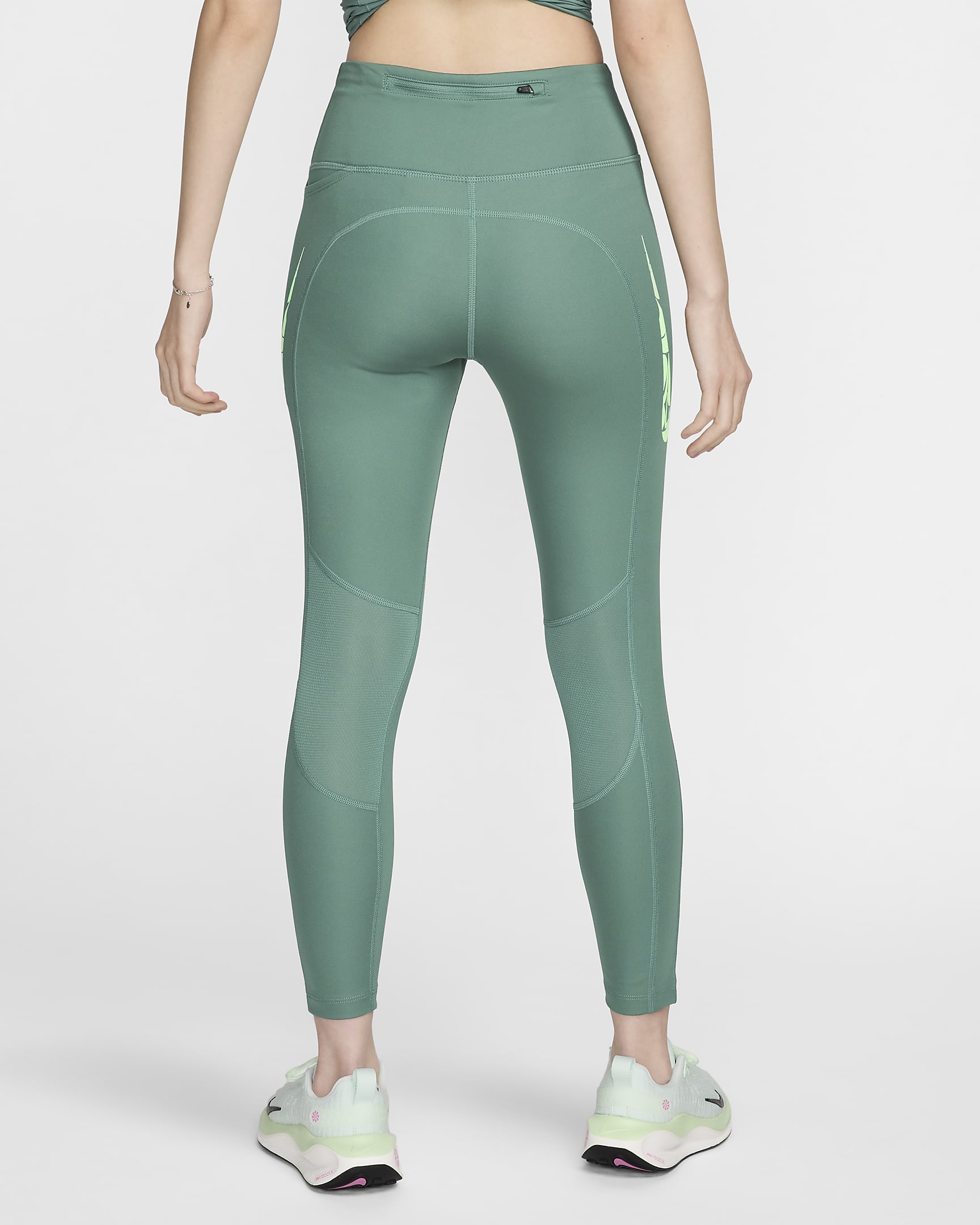 Nike Fast Women's Mid-Rise 7/8 Running Leggings with Pockets - Bicoastal/Vapor Green