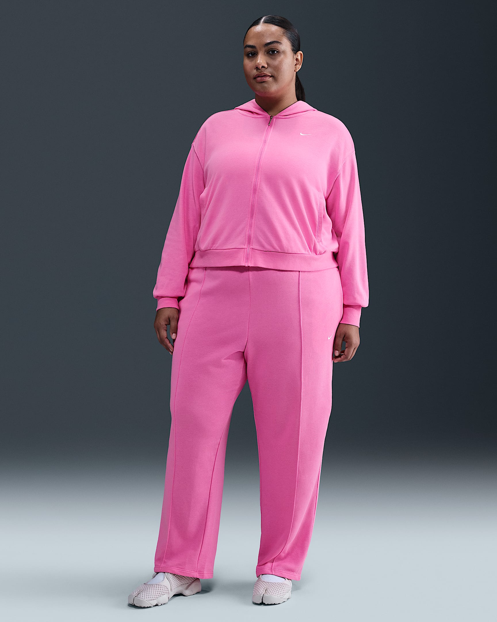 Nike Sportswear Chill Terry Women's Mid-Rise French Terry Open-Hem Sweatpants (Plus Size) - Playful Pink/Sail