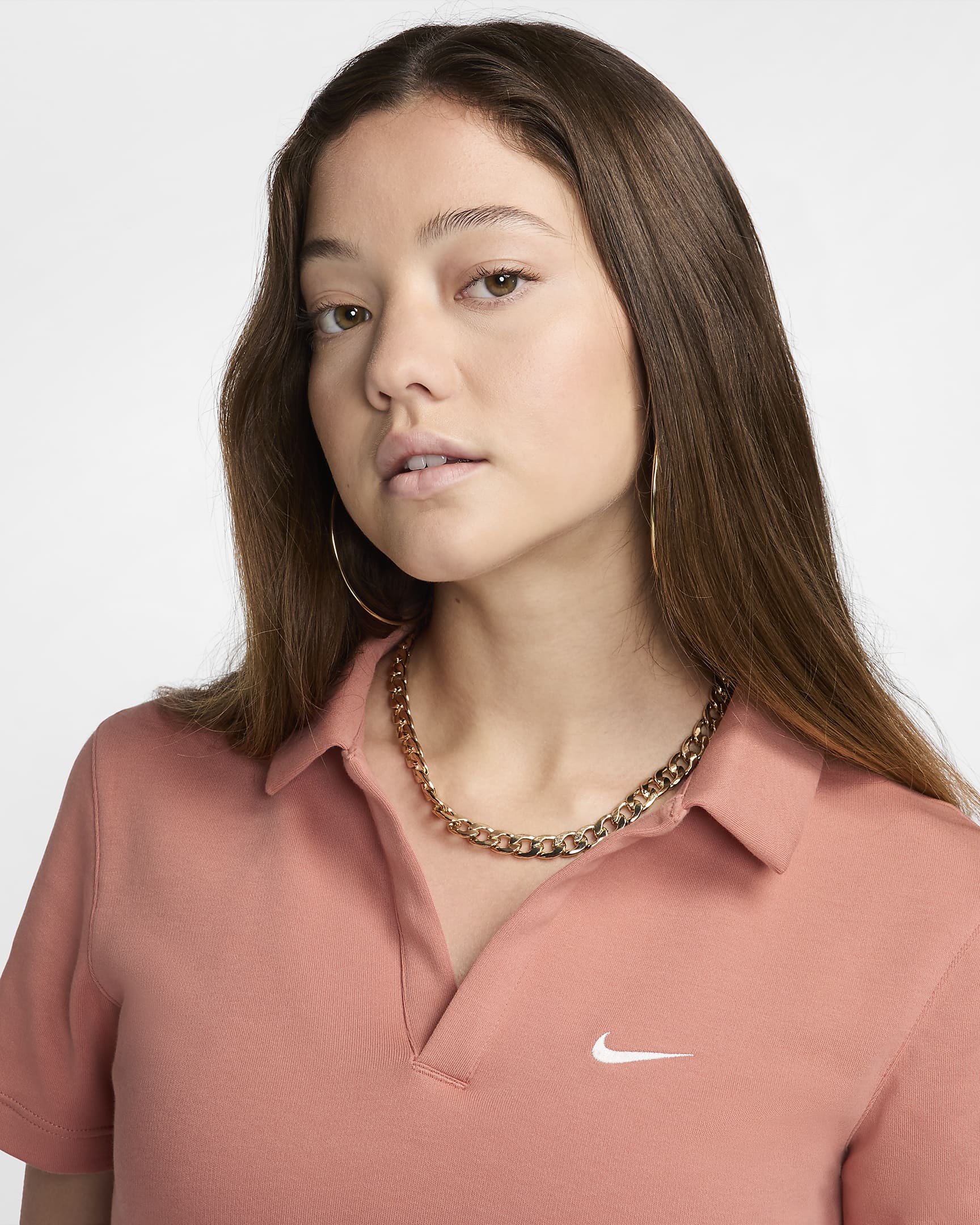 Polo de manga corta para mujer Nike Sportswear Essential - Rosa tierra/Vela