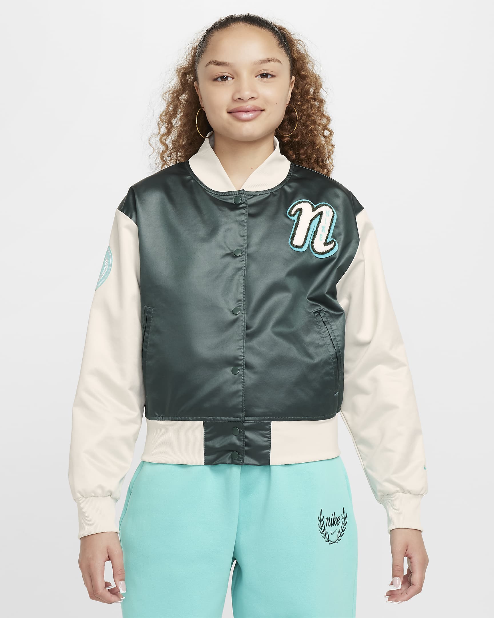 Nike Sportswear Girls' Varsity Jacket - Vintage Green/Light Bone