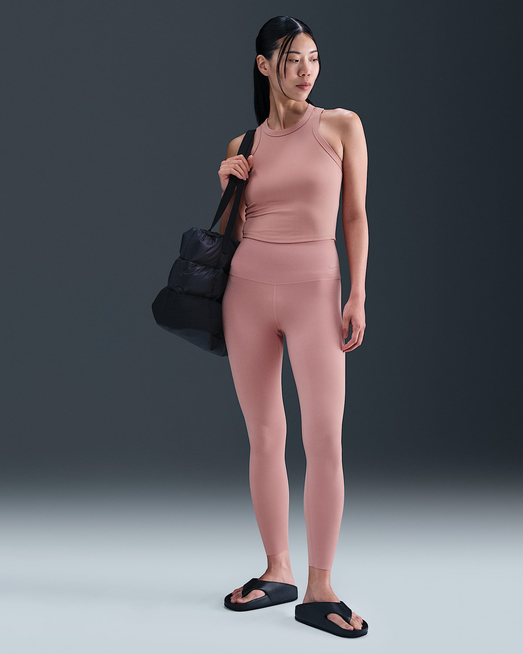 Nike Zenvy 女款輕柔支撐型高腰全長內搭褲 - Rust Pink/黑色