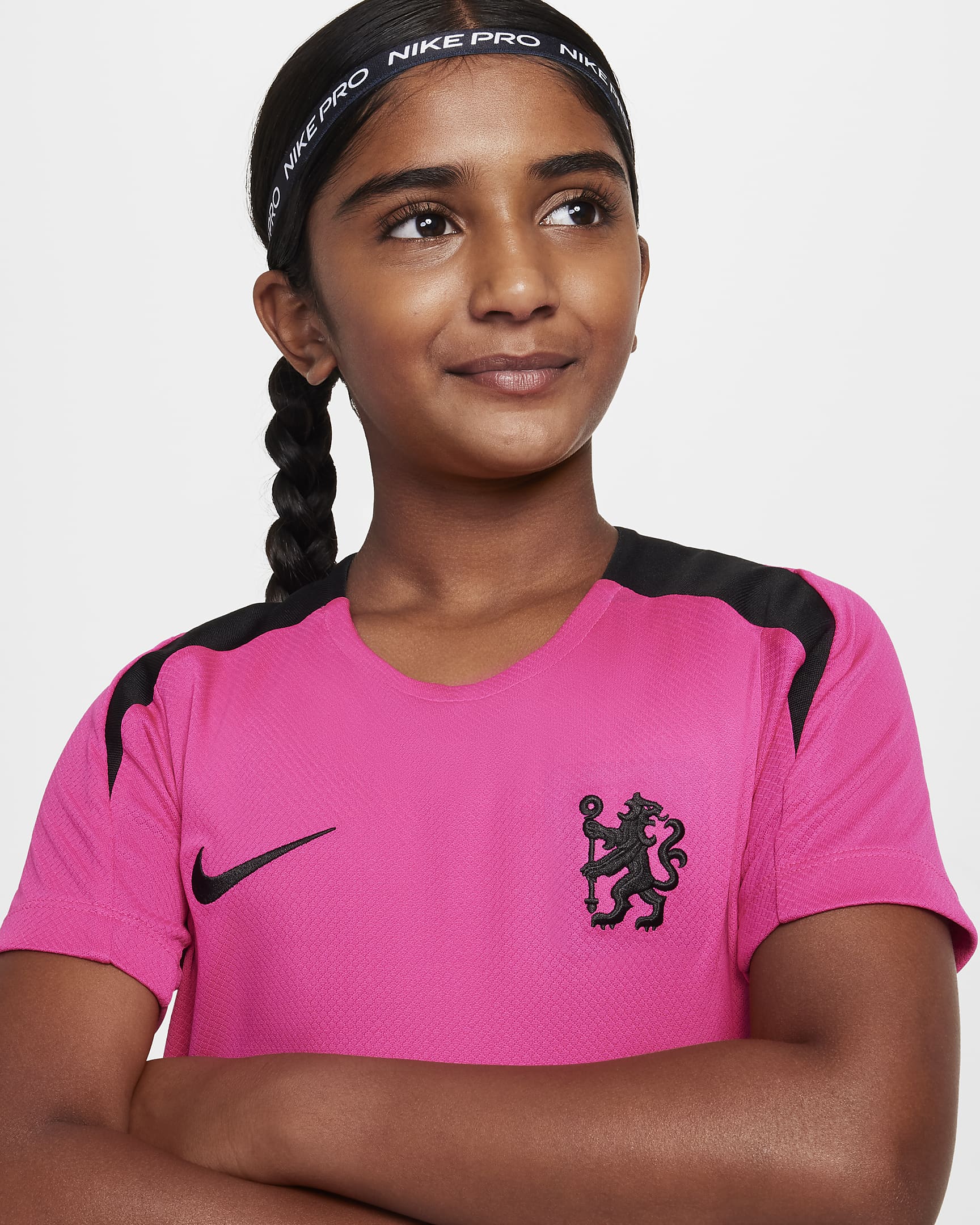 Maglia a manica corta Nike Football Dri-FIT Chelsea FC Strike per ragazzo/a – Terza - Pink Prime/Pink Prime/Nero/Nero