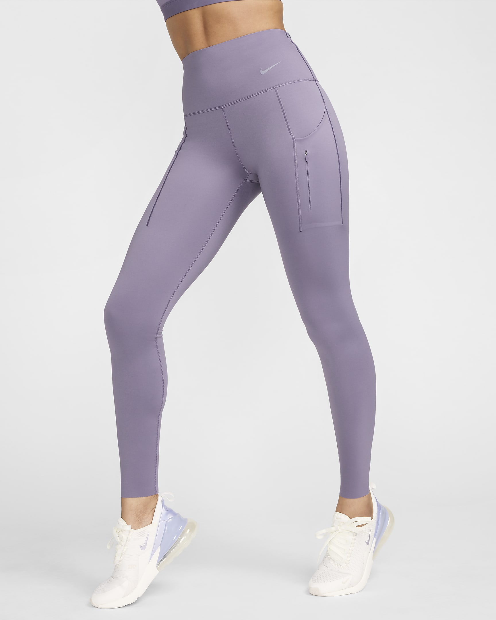 Hellånga leggings med fast stöd, hög midja och fickor Nike Go för kvinnor - Daybreak/Svart