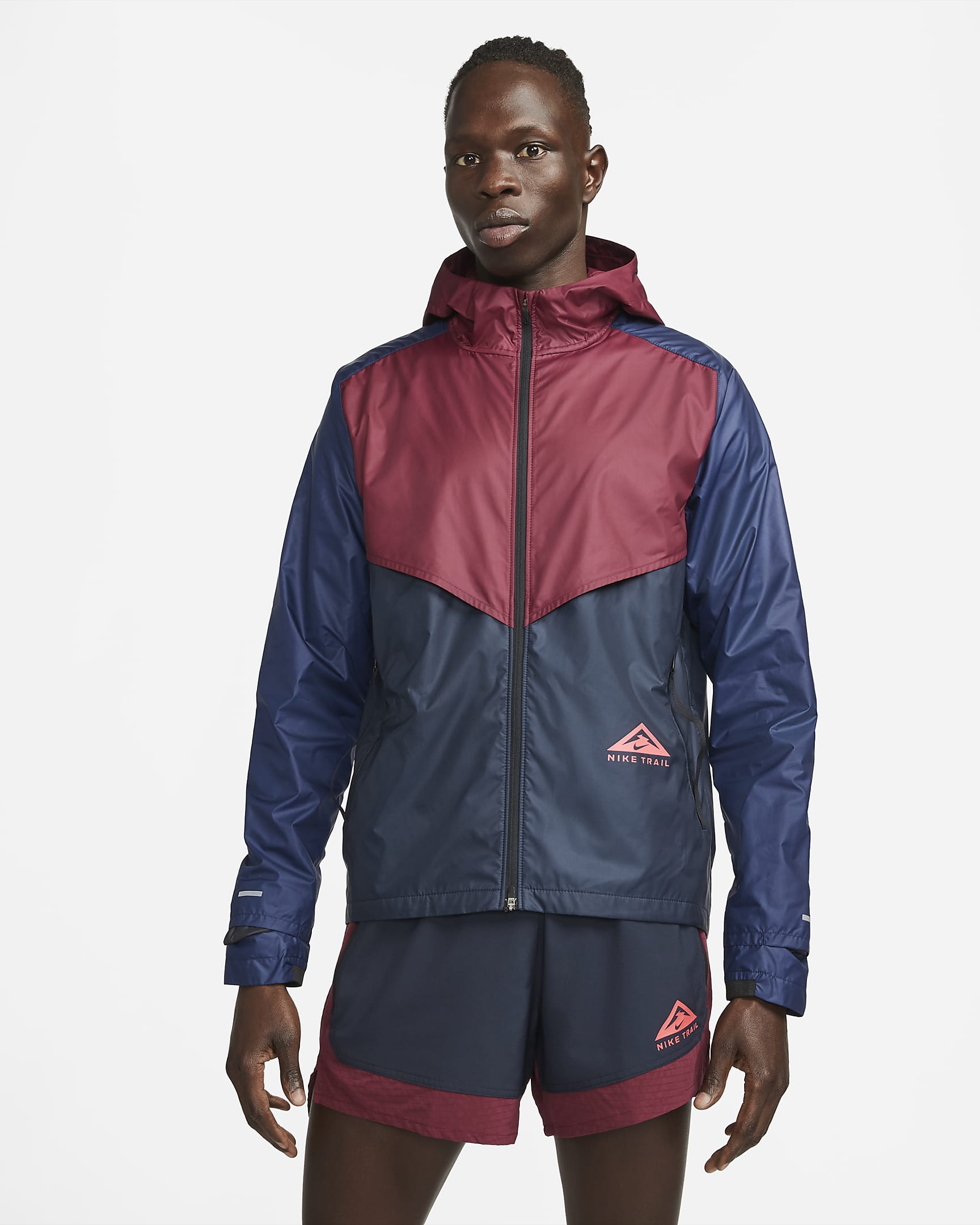 Chamarra de trail running para hombre Nike Windrunner - Remolacha oscuro/Obsidiana oscuro/Azul marino medianoche/Rojo fusión