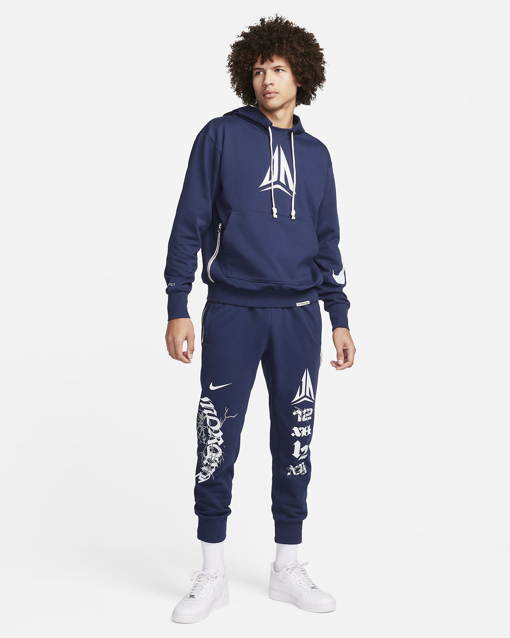 Ja Standard Issue Men's Dri-FIT Pullover Basketball Hoodie - Midnight Navy/Football Grey