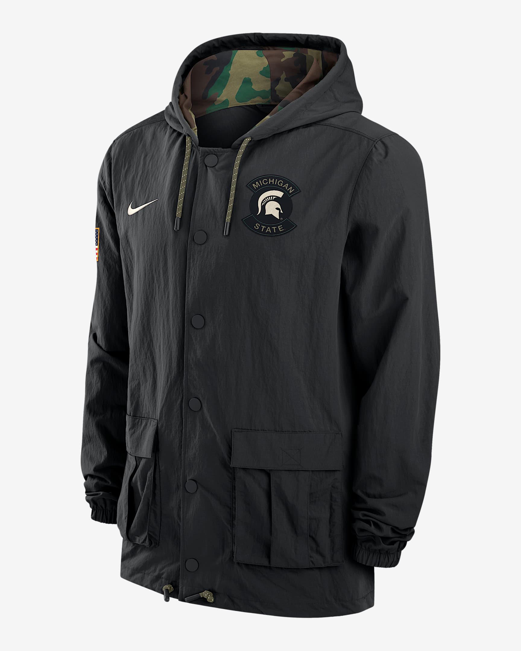 Michigan State Men's Nike Full-Snap Hooded Military Jacket - Black