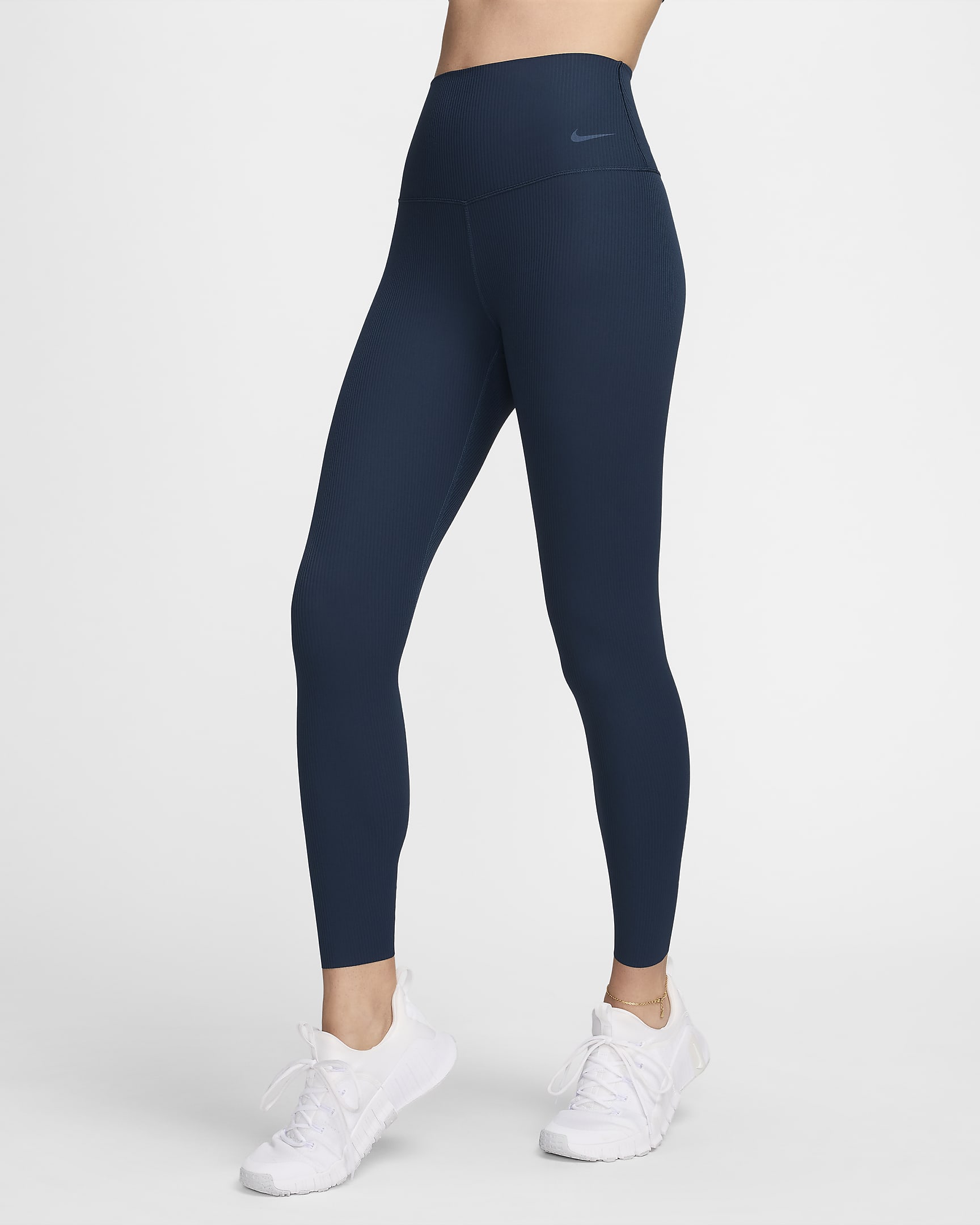 Nike Zenvy Rib Women's Gentle-Support High-Waisted 7/8 Leggings - Armoury Navy/Black