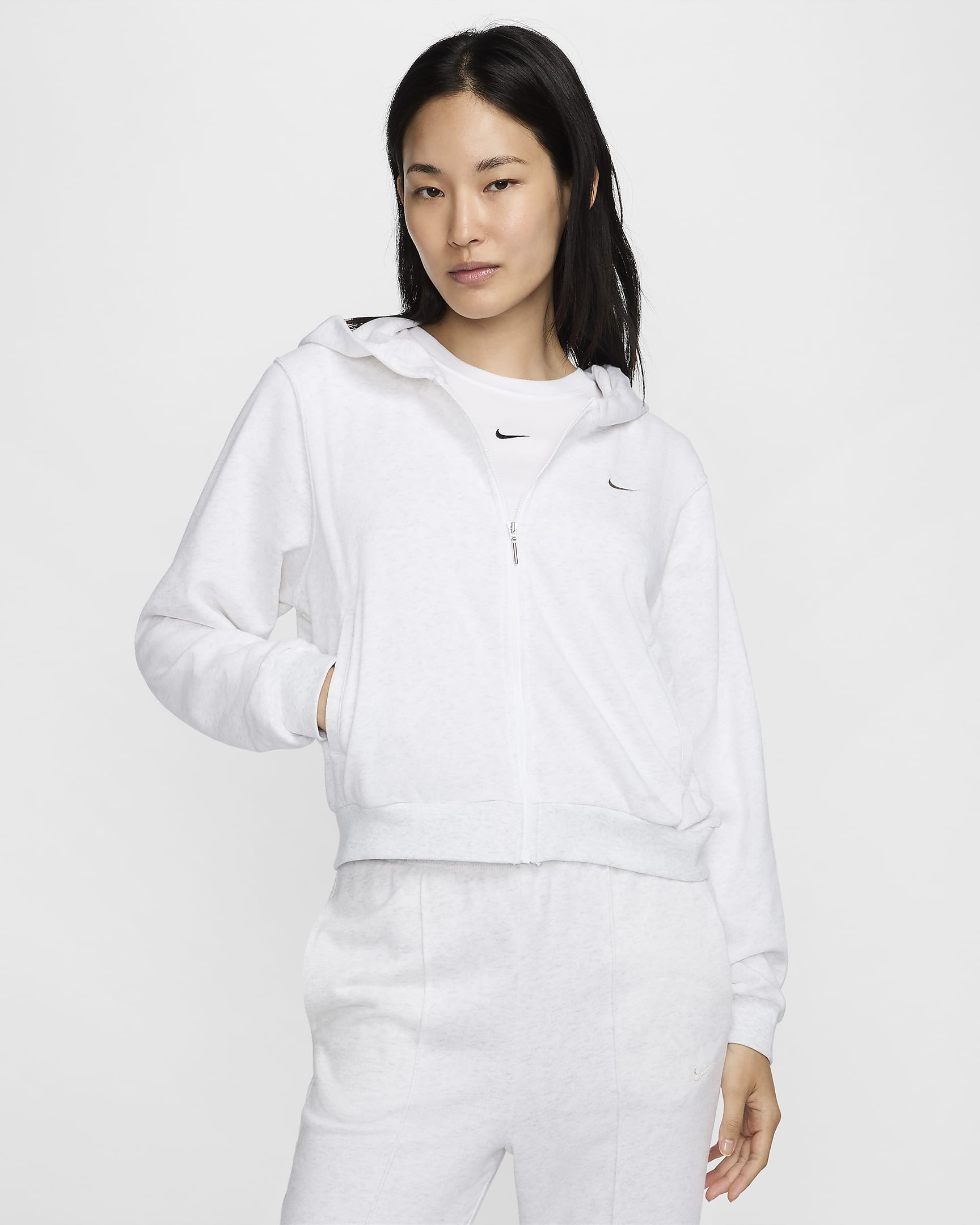 Nike Sportswear Chill Terry 女款寬鬆全長式拉鍊法國毛圈布連帽上衣 - Birch Heather/Light Orewood Brown