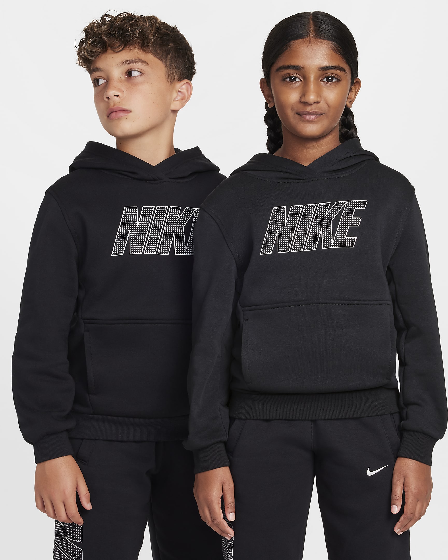 Nike Sportswear Club Fleece Big Kids' Pullover Hoodie - Black/Metallic Silver