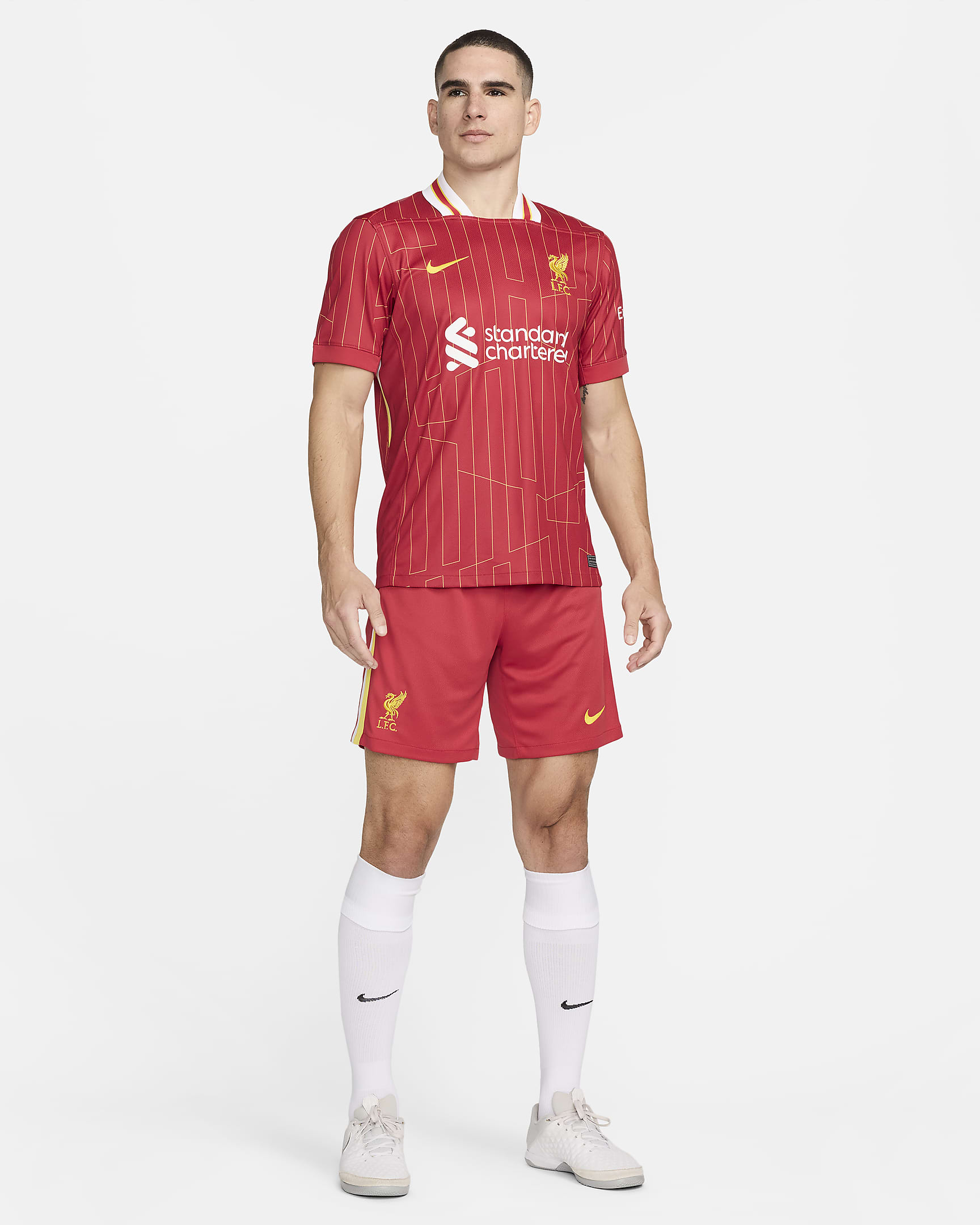 Short de foot Replica Nike Dri-FIT Liverpool FC 2024 Stadium Domicile pour homme - Gym Red/Blanc/Chrome Yellow