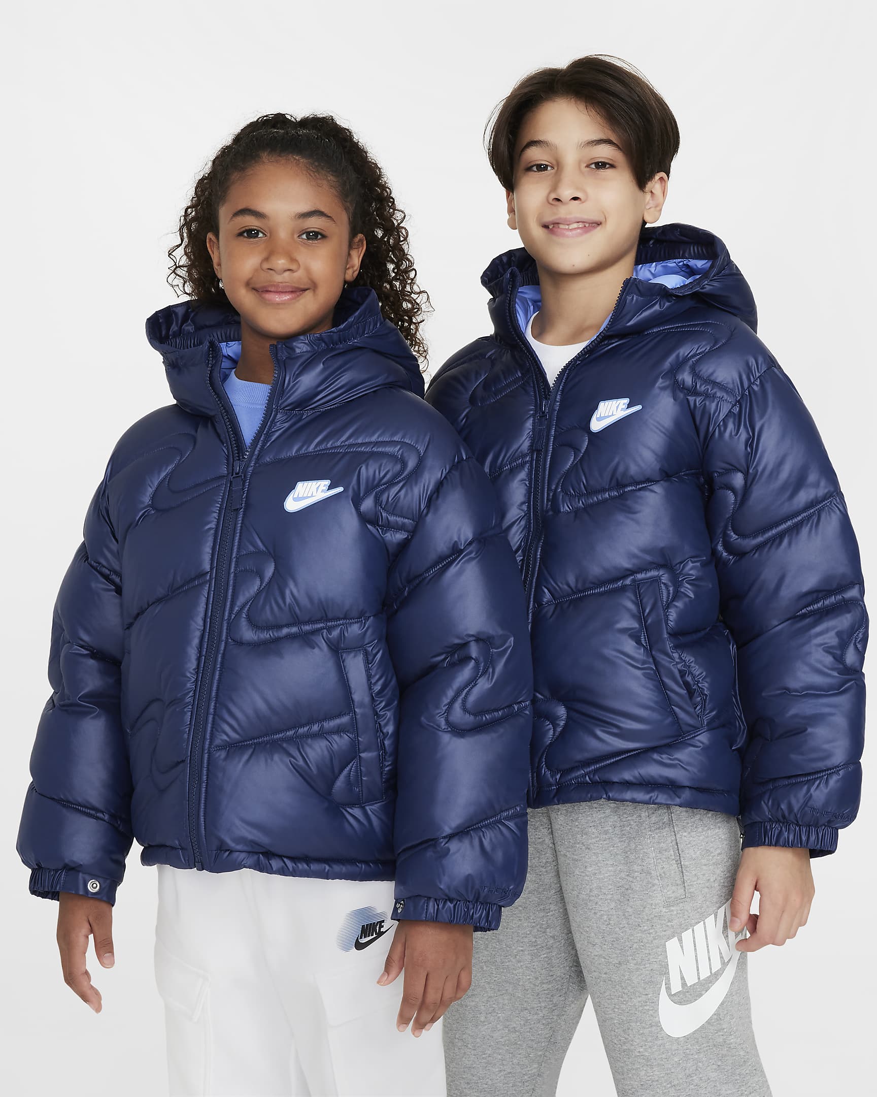 Nike Sportswear Therma-FIT Repel Heavyweight Synthetic Fill Big Kids' Loose Jacket - Midnight Navy/Royal Pulse/White