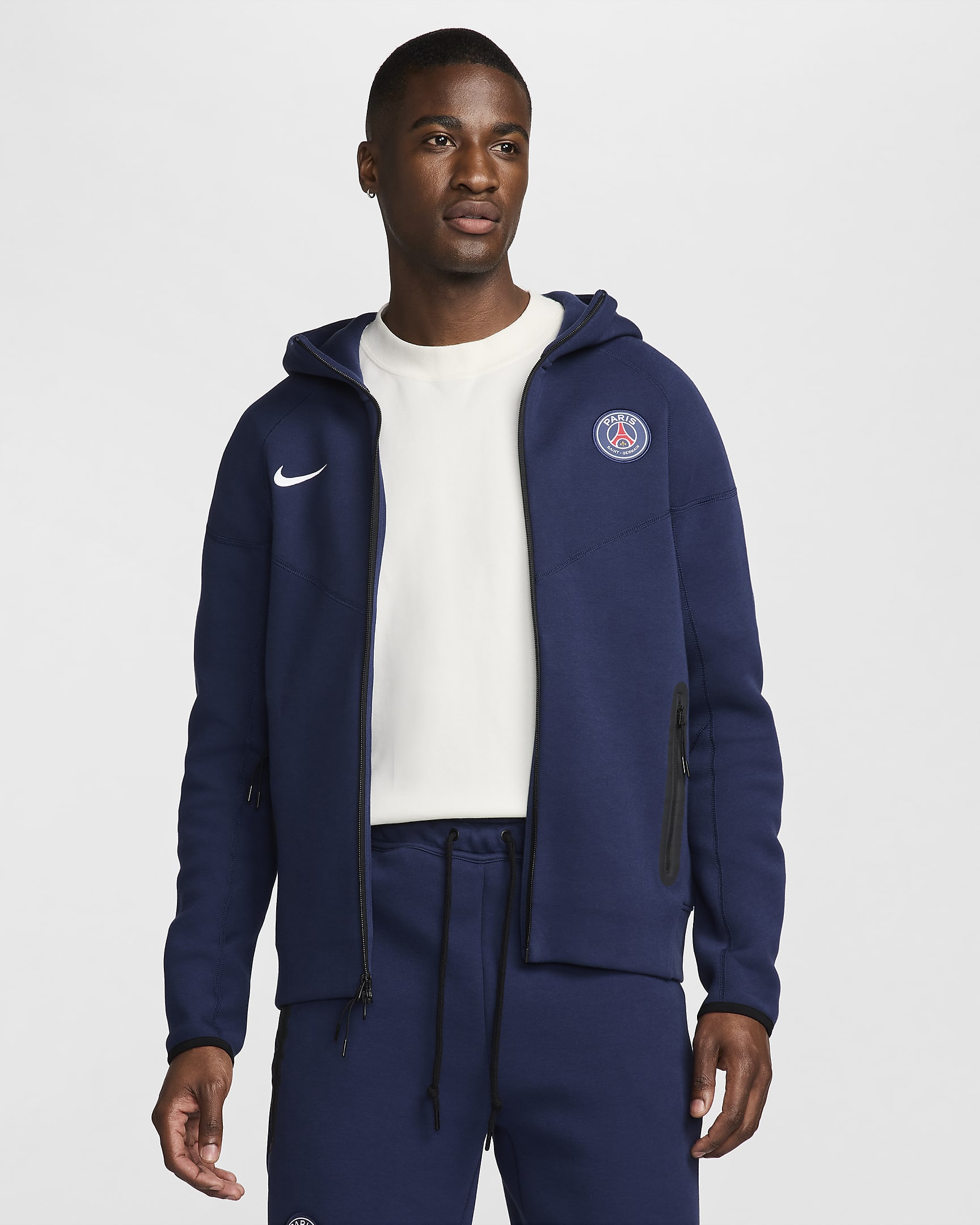 Paris Saint-Germain Tech Fleece Windrunner Men's Nike Football Full-Zip Hoodie - Midnight Navy/White