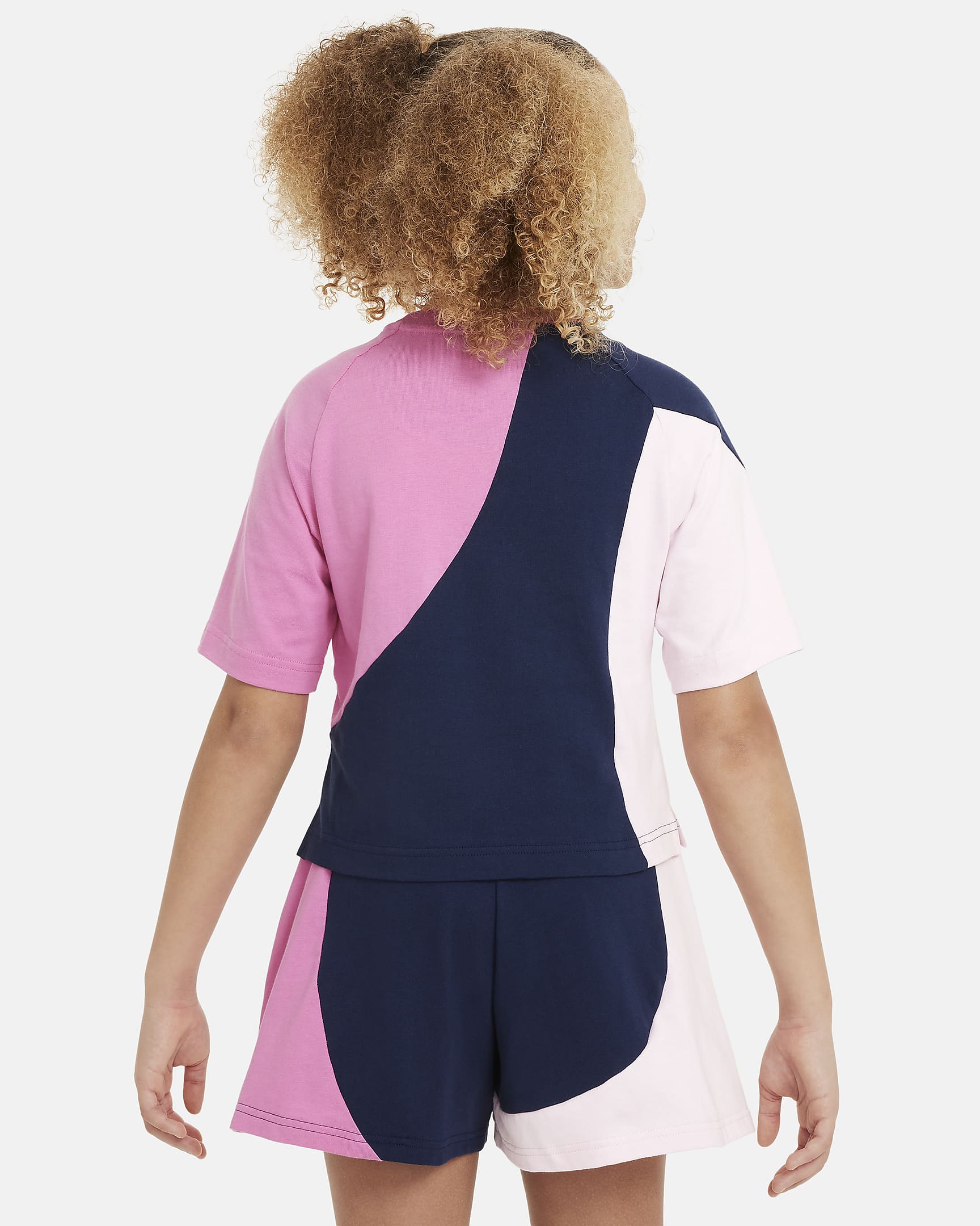 Nike Sportswear Older Kids' (Girls') Jersey Top - Midnight Navy/Playful Pink/Pink Foam/White