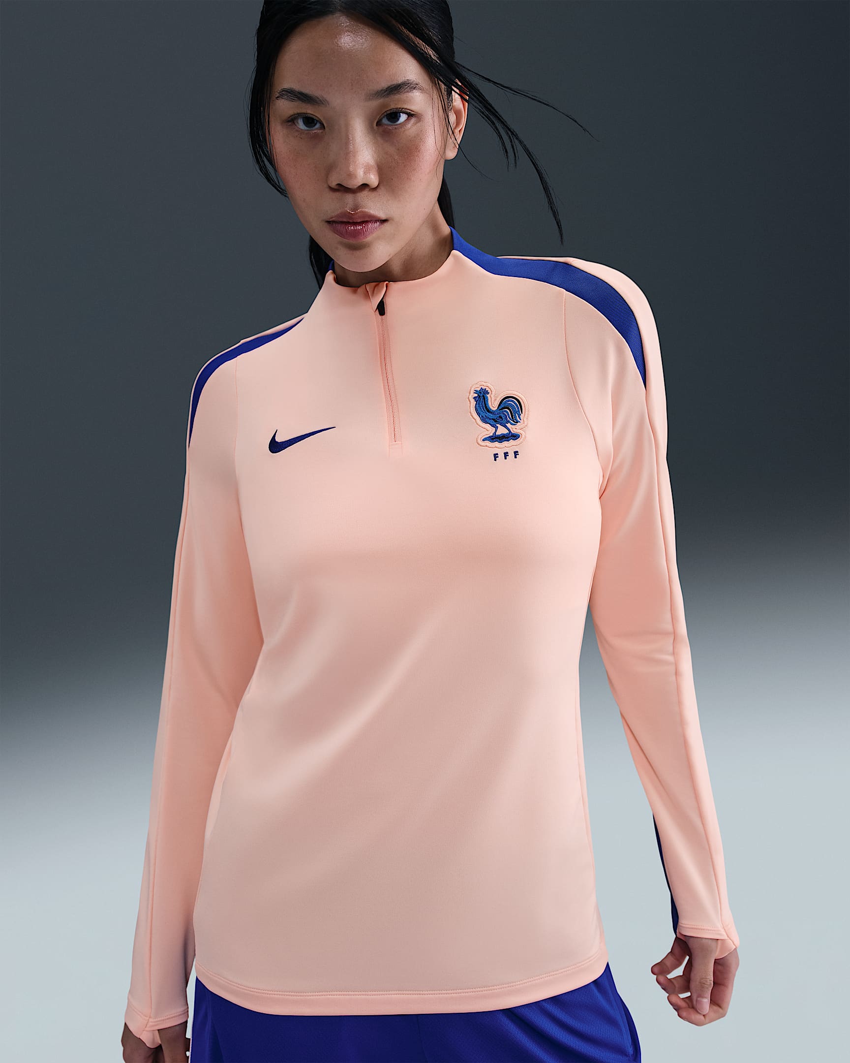 FFF Strike Women's Nike Dri-FIT Football Drill Top - Washed Coral/Bright Blue/Bright Blue