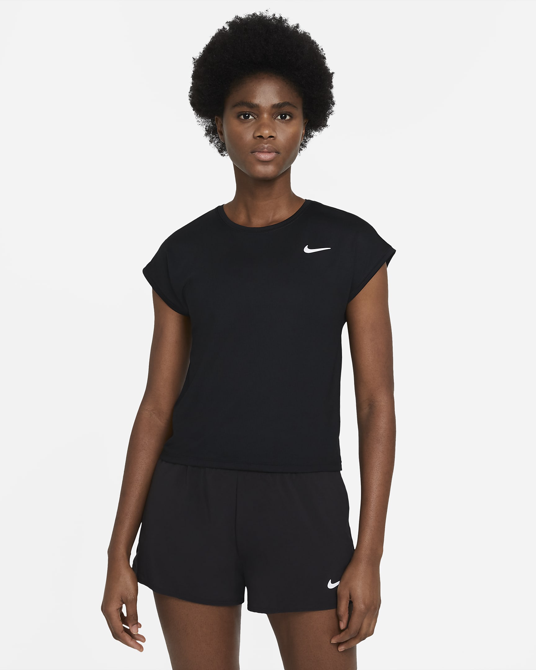ナイキコート Dri-FIT ビクトリー ウィメンズ ショートスリーブ テニストップ - ブラック/ホワイト