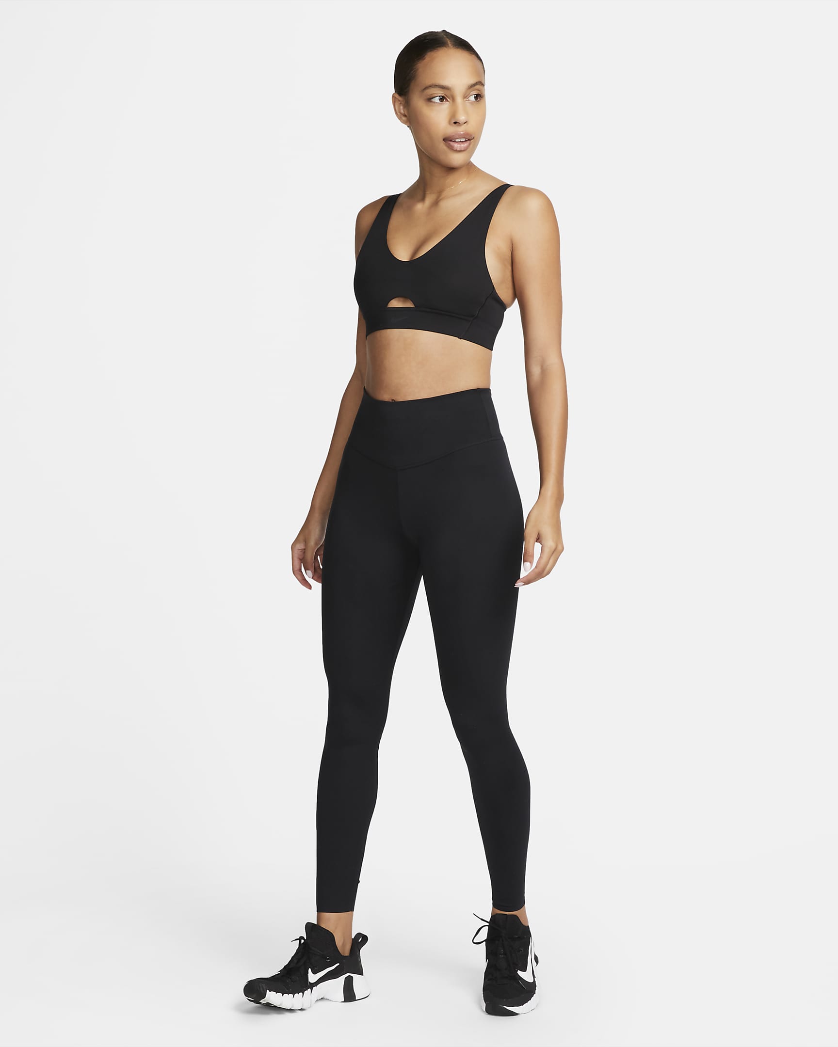 Bra deportivo con almohadilla de media sujeción para mujer Nike Indy Plunge Cutout - Negro/Gris humo oscuro