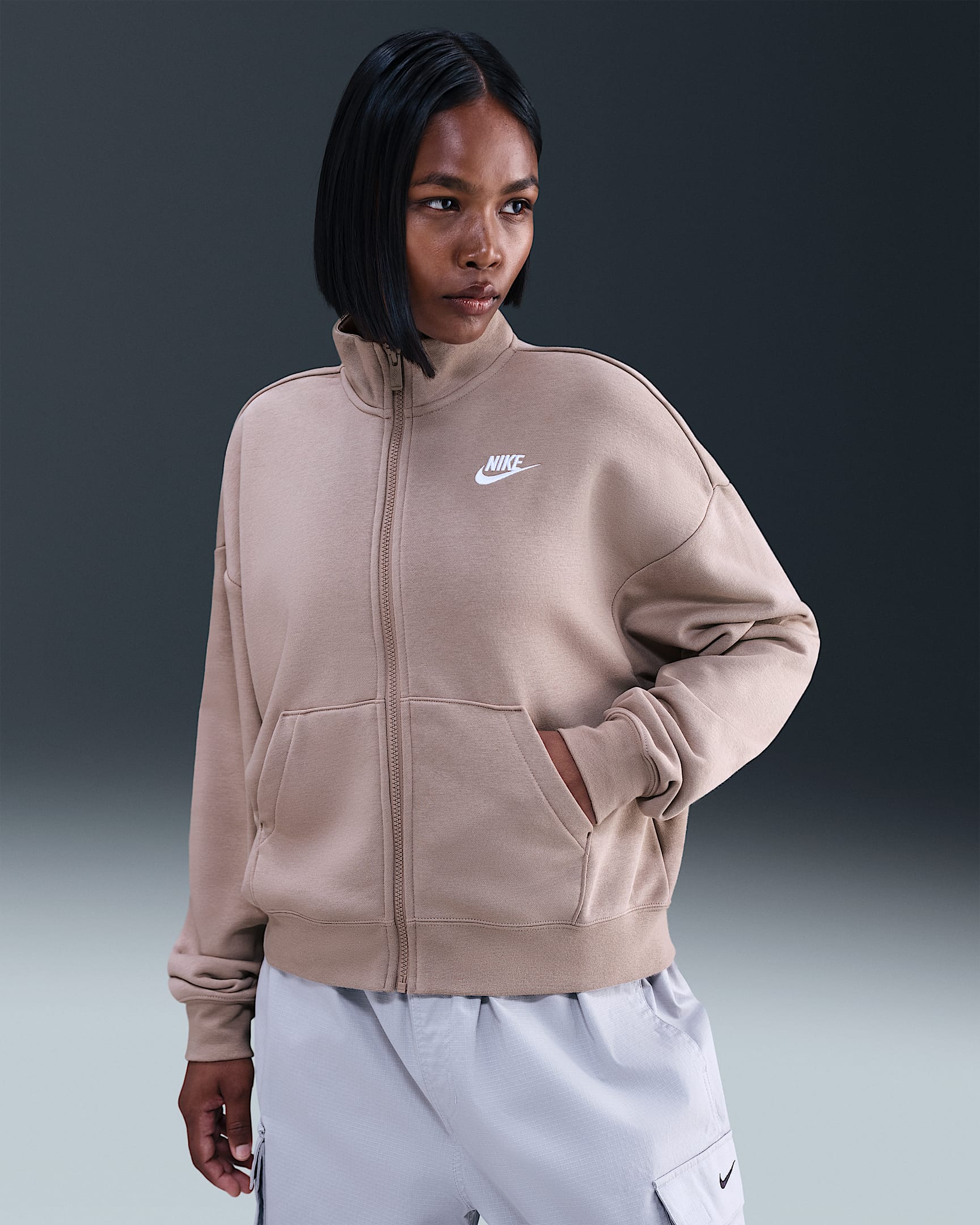 Nike Sportswear Club Fleece Women's Loose Track Jacket - Malt/White