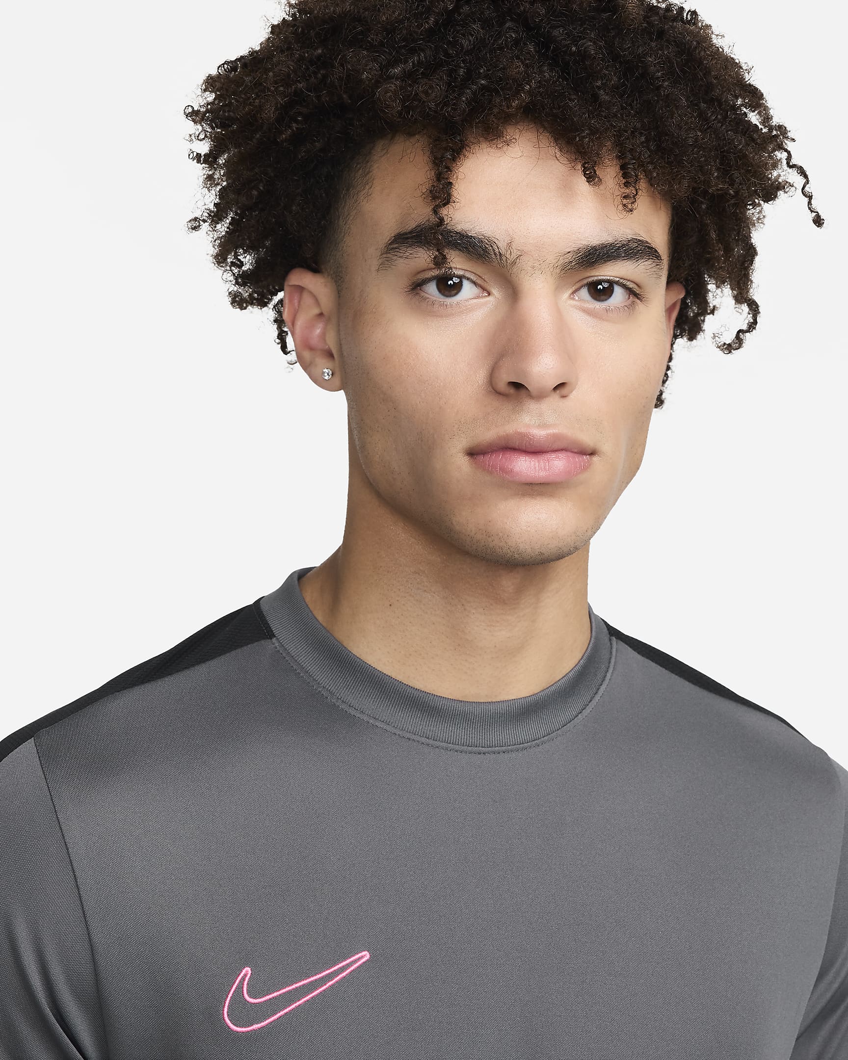 Nike Academy Men's Dri-FIT Short-Sleeve Football Top - Iron Grey/Black/Sunset Pulse