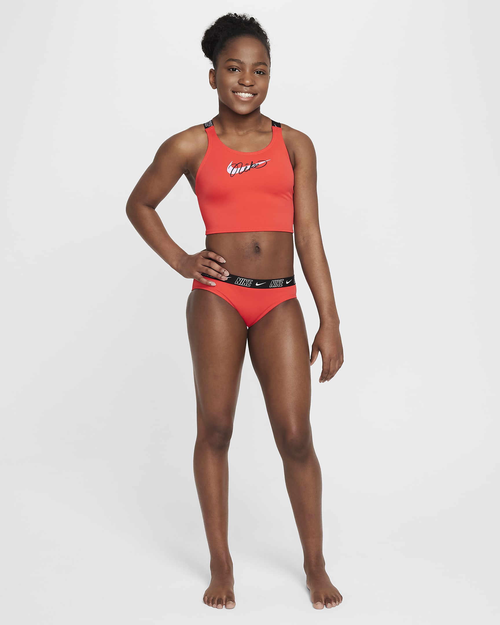 Nike Swim Older Kids' (Girls') Cross-Back Midkini Set - Light Crimson/Black/Lilac Bloom