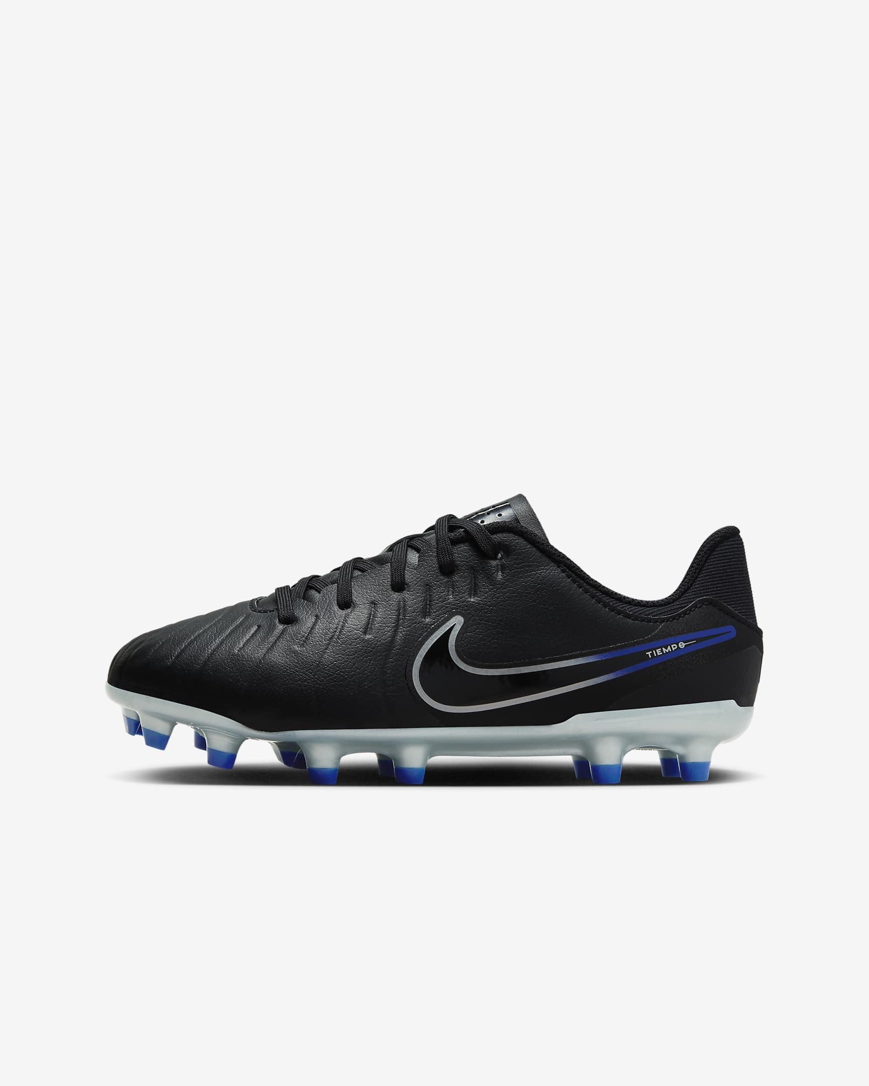 Nike Jr. Tiempo Legend 10 Academy lav-profil fotballsko til flere underlag til små og store barn - Svart/Hyper Royal/Chrome