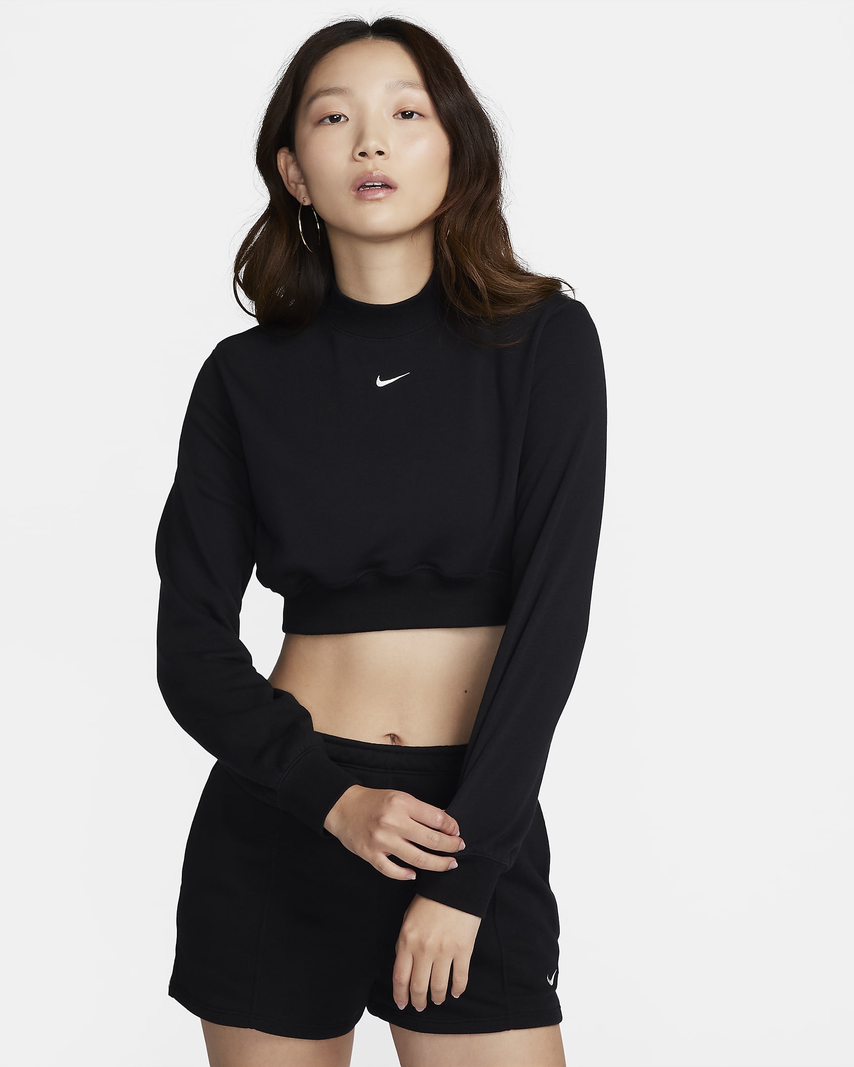 Nike Sportswear Chill Terry Women's Crew-Neck Cropped French Terry Top - Black/Sail