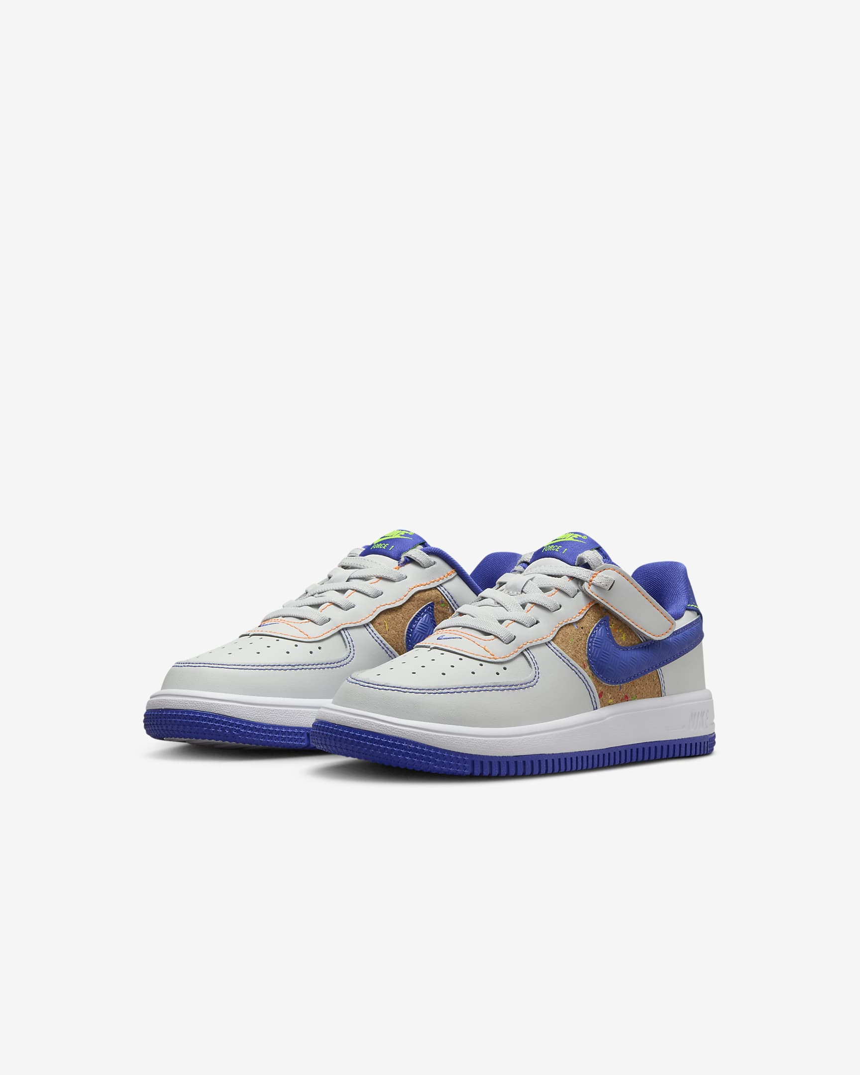 Tenis para niños de preescolar Nike Force 1 Low EasyOn - Polvo fotón/Volt/Naranja total/Azul astronómico