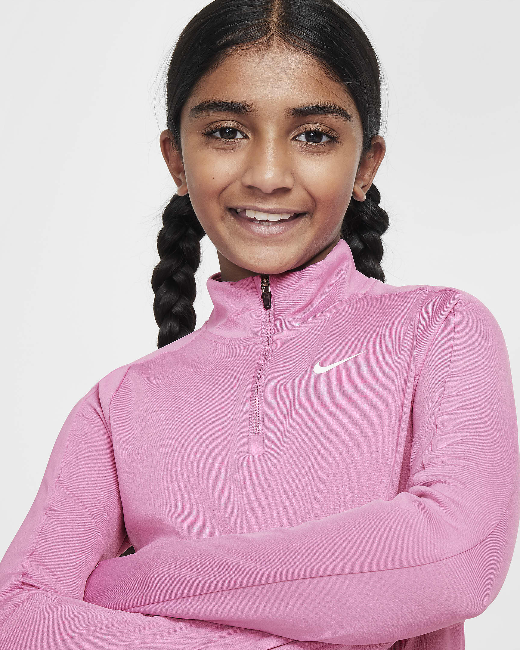 Nike Dri-FIT Longsleeve mit Halbreißverschluss für ältere Kinder (Mädchen) - Magic Flamingo/Weiß