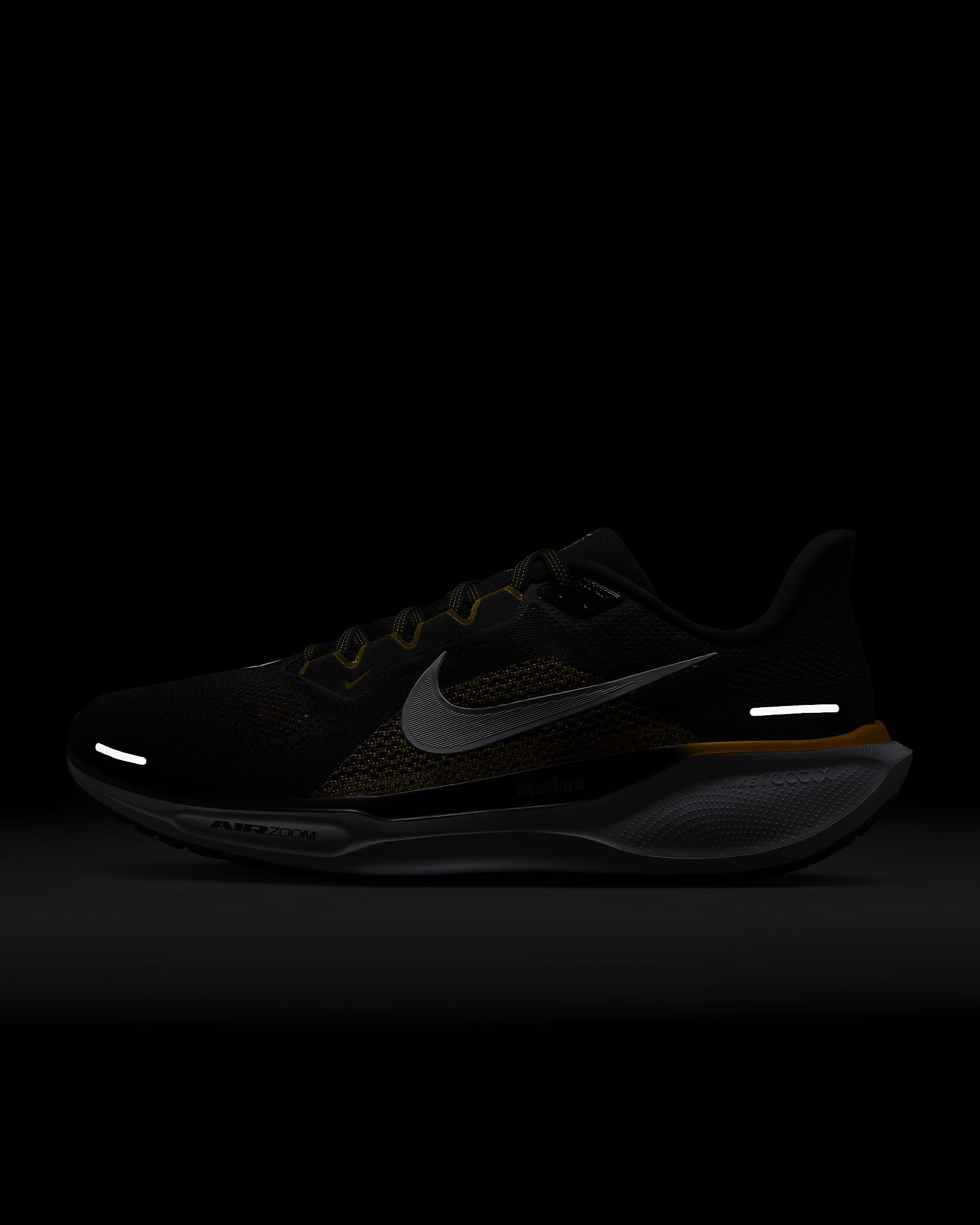 Tenis de correr en pavimento para hombre Nike Pegasus 41 NFL Pittsburgh Steelers - Negro/Blanco/Oro universitario/Blanco