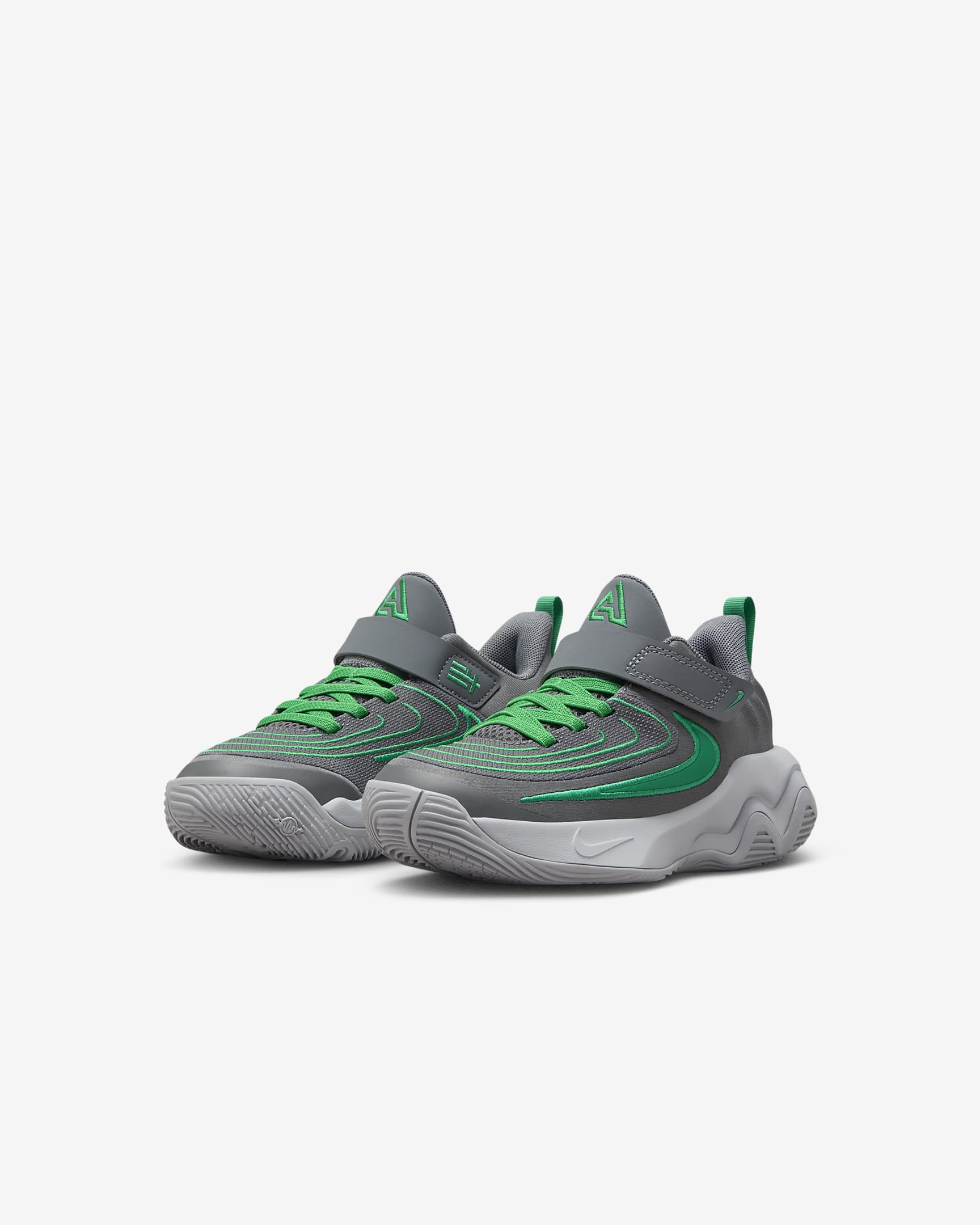 Tenis para niños de preescolar Giannis Immortality 4 - Gris humo/Gris lobo/Gris humo oscuro/Verde estadio