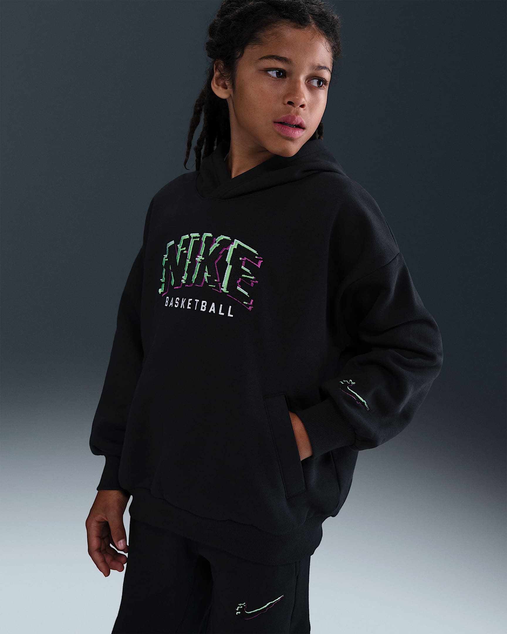 Nike Culture of Basketball Big Kids' Pullover Fleece Hoodie - Black/Green Strike/Black