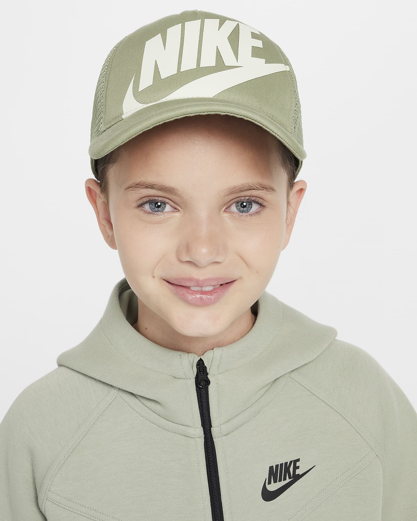 Nike Rise Kids' Structured Trucker Cap - Oil Green/Sea Glass