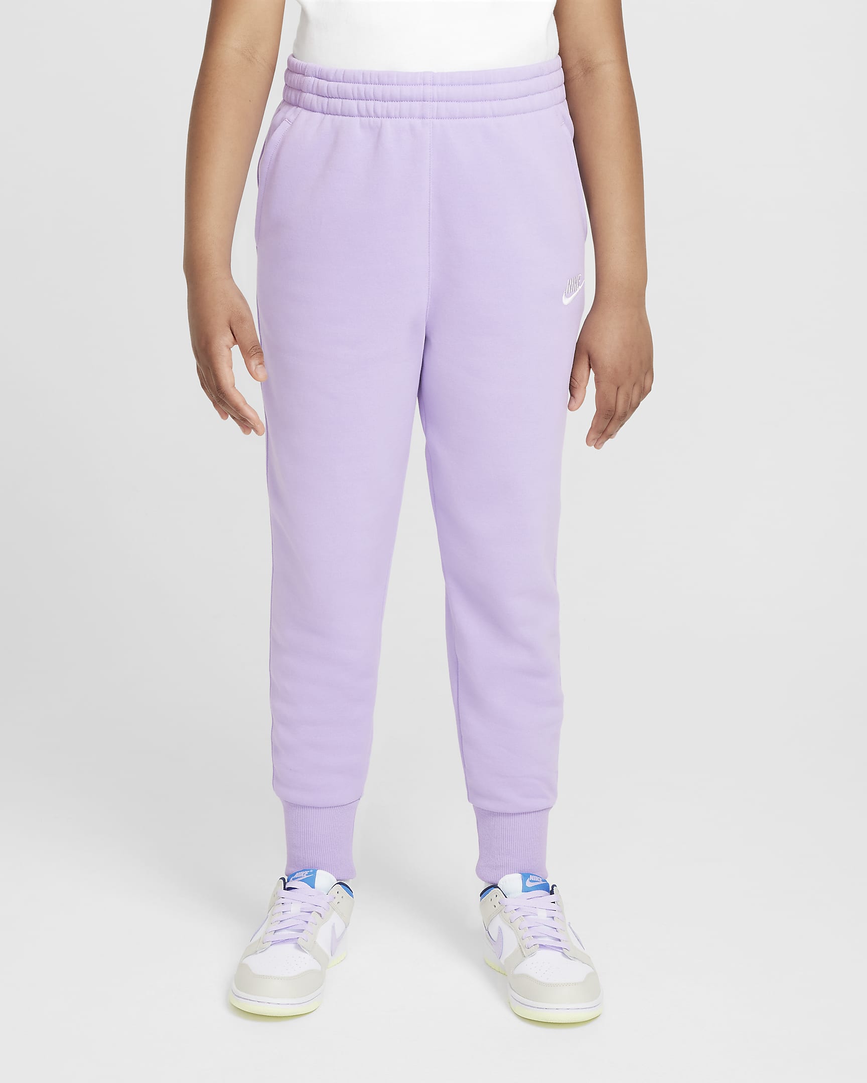 Nike Sportswear Club Fleece Older Kids' (Girls') High-Waisted Fitted Trousers (Extended Size) - Hydrangeas/Hydrangeas/White