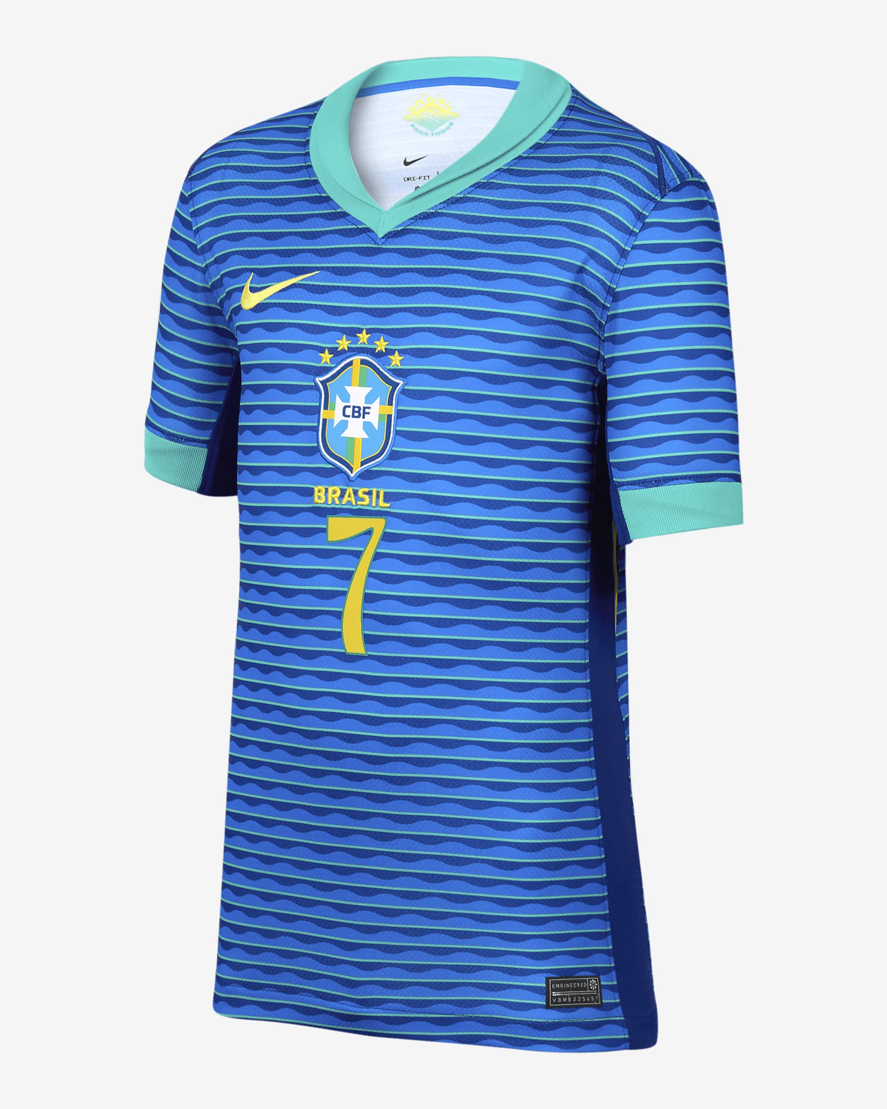 Jersey de fútbol Nike Dri-FIT de la selección nacional de Brasil visitante 2024 Stadium Vini Jr. para niños talla grande - Azul